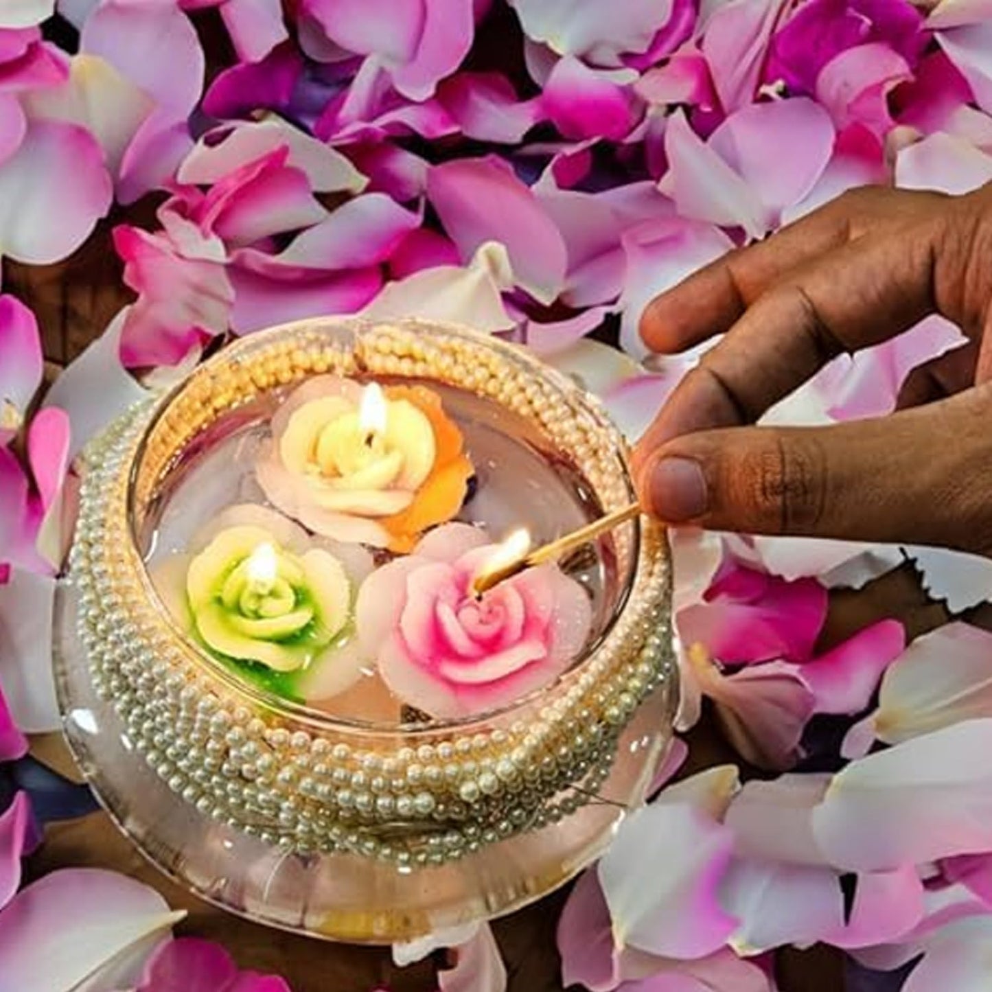 EYUVAA Paraffin Wax Flower Shape Floating Candles, Decorative Floating Wax Candles, Smokeless Rose Tealight Candles for Diwali, Home Decoration, Weddings and Festival
