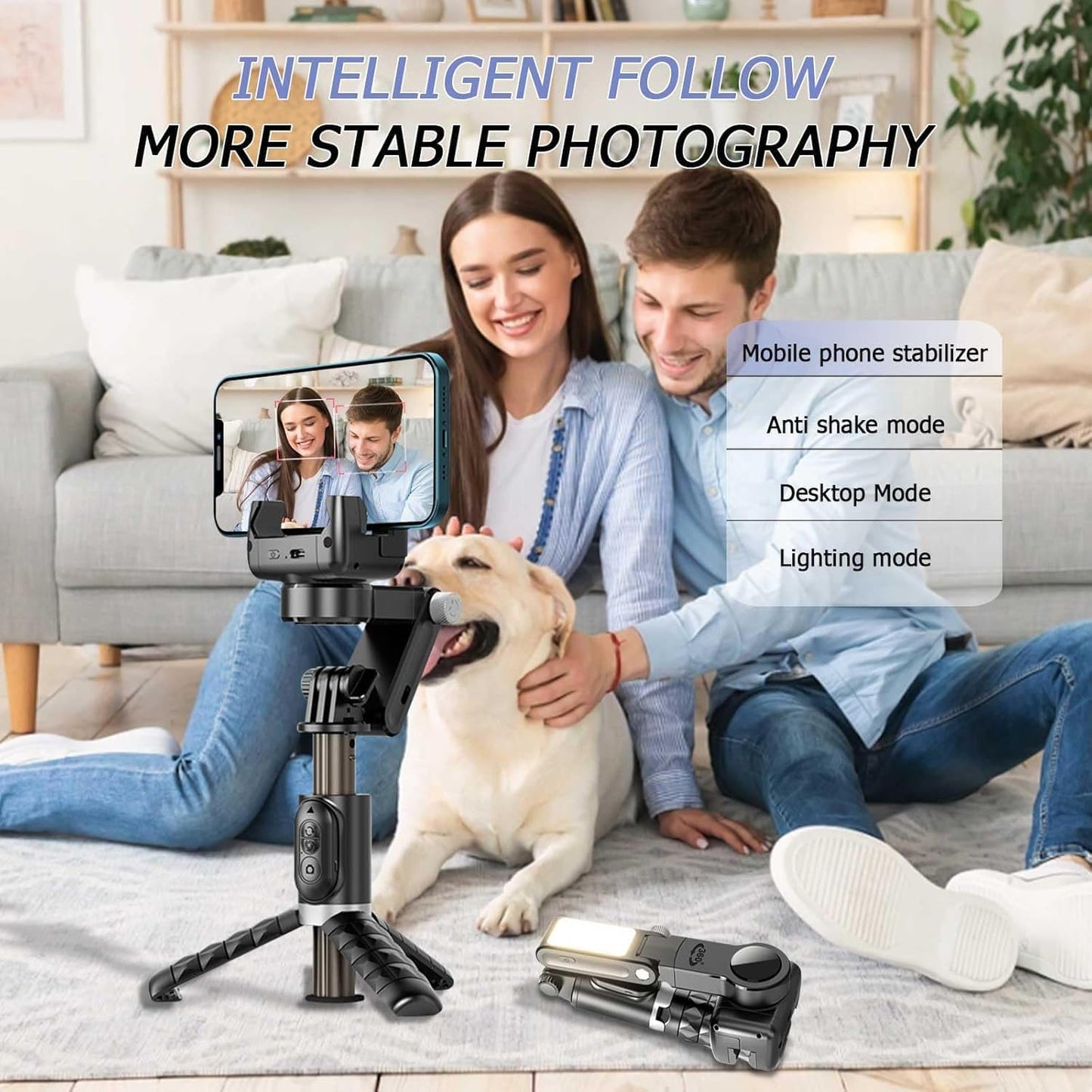 CHAMPKIA 360° Smart Shooting Gimbal with Face & Object Tracking,Auto-Rotation Tripod Stand, Rechargeable Battery & Glowing Lights, Ideal for Vlogging, Live Streaming & Video Calls