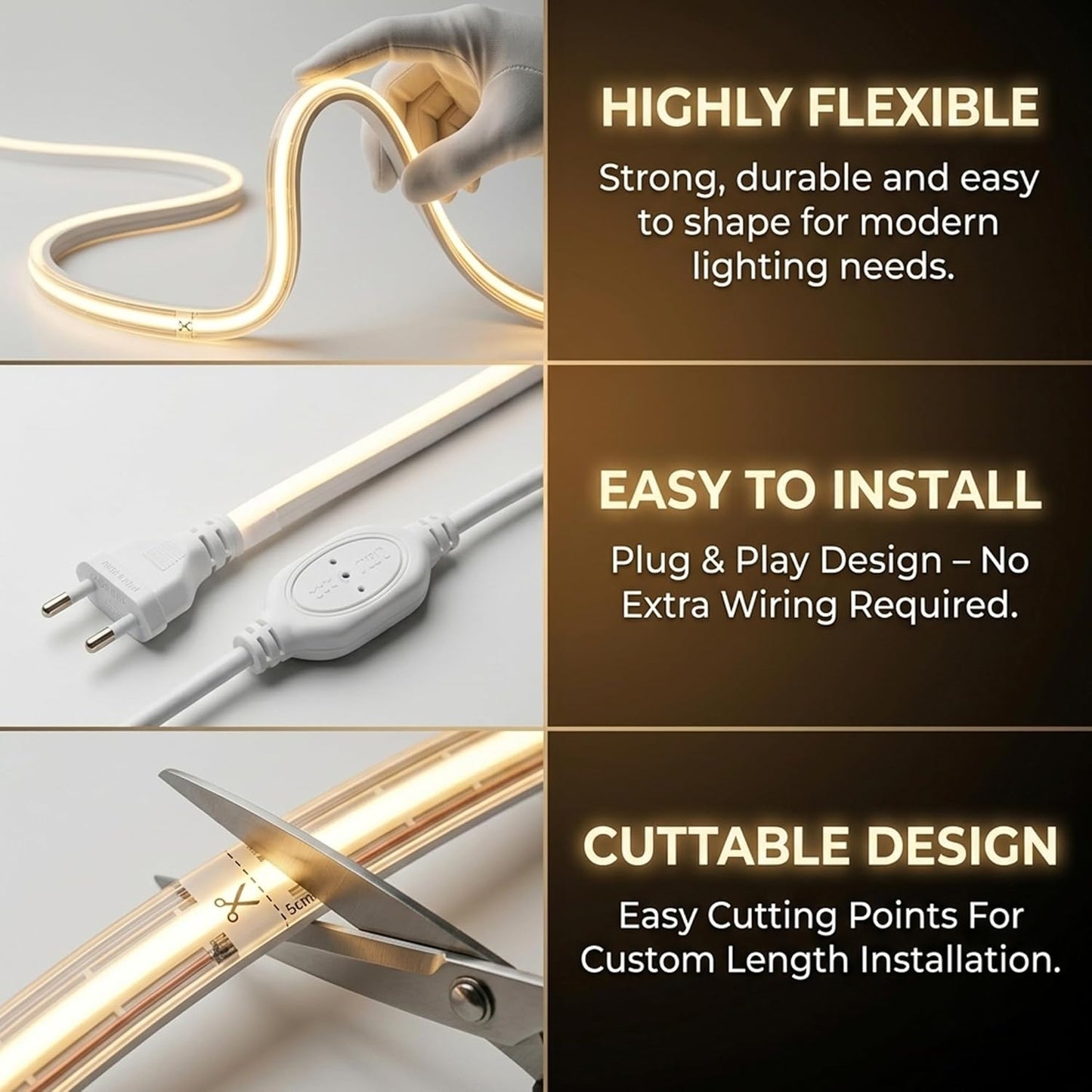 DECOVAA 40 Meter COB Rope Light| 240 LEDs Per Metre Waterproof LED Neon Light for Decoration| Flexible Silicone Strip Light for Bedroom, False Ceiling, Mirror, Wall & Outdoor Décor