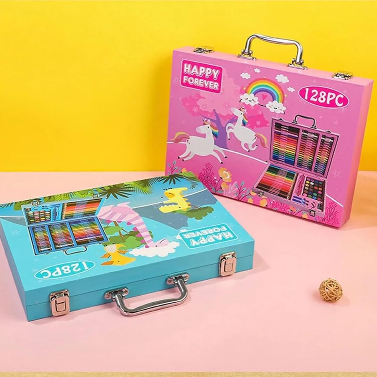 EYUVAA Deluxe 128 Piece Art Set| Portable Art & Craft Painting Box for Kids, Adults, and Artists| 128 pcs Drawing Kit with Crayons, Sketch, Watercolor Cakes and Colored Pencils
