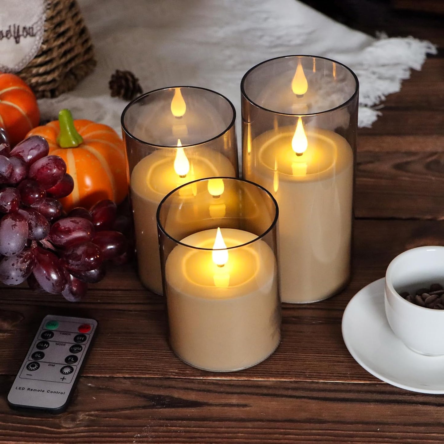 EYUVAA Flameless LED Pillar Candles Set of 3, Battery Operated Acrylic Glass Candles, Real Wax Look, Flickering LED Flame Light, Perfect for Home, Festive, Wedding, Diwali, and Party Decor