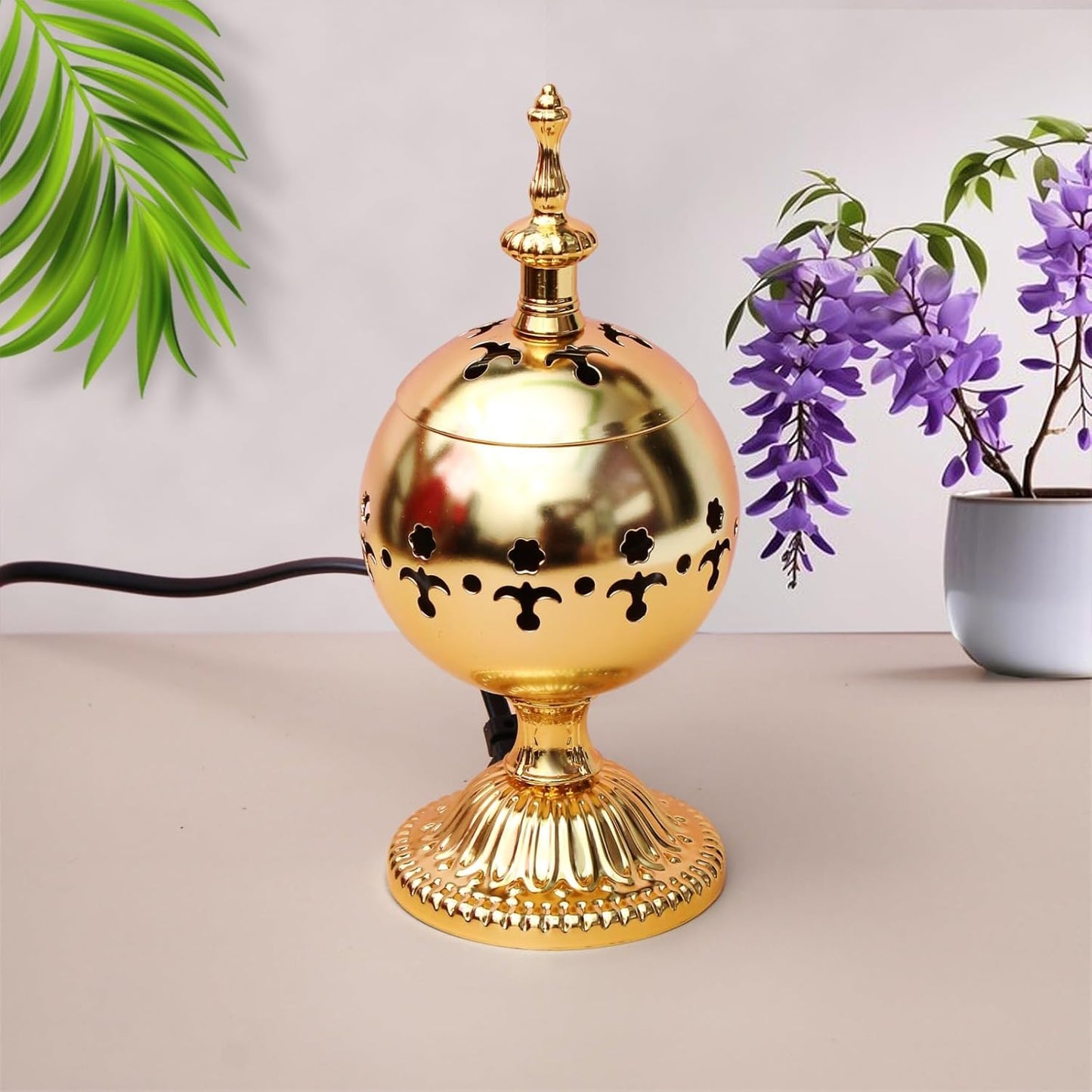 EYUVAA Brass Electrical Camphor Burner| Incense Burner| Kapoor Dani| Aroma Diffuser and Kapoor Burner with Night Lamp for Home, Office, Yoga, Meditation, Aromatherapy Décor