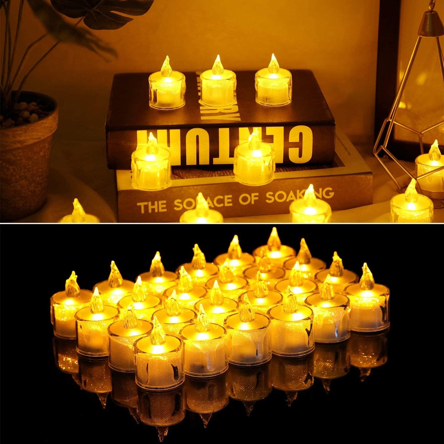 DECOVAA Crystal LED Tealight Candles, Flickering Battery-Operated Flameless Tea Lights Safe for Kids & Pets, Smokeless Decorative Candles for Home Décor, Diwali, Wedding & Home Decoration