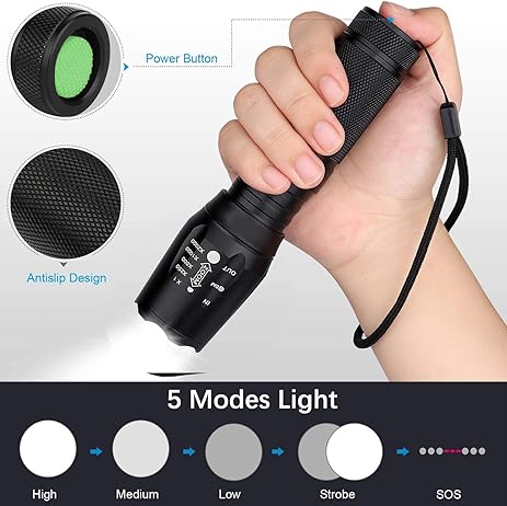 EYUVAA Rechargeable Emergency Torch Light with Universal Battery Charger | Waterproof, Compact, Zoomable Tactical Rechargeable Light for Home, Camping, Hiking, Outdoor & Emergency Use