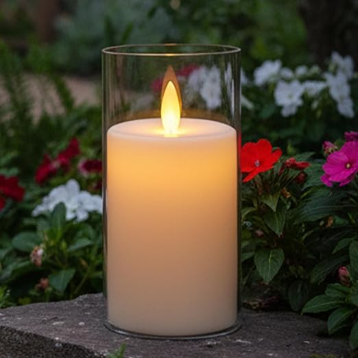 EYUVAA Flameless LED Pillar Candles, Battery Operated Acrylic Glass Candle, Realistic Flickering LED Flame Lights for Home Decor, Diwali, Wedding & Festivals (Transparent)