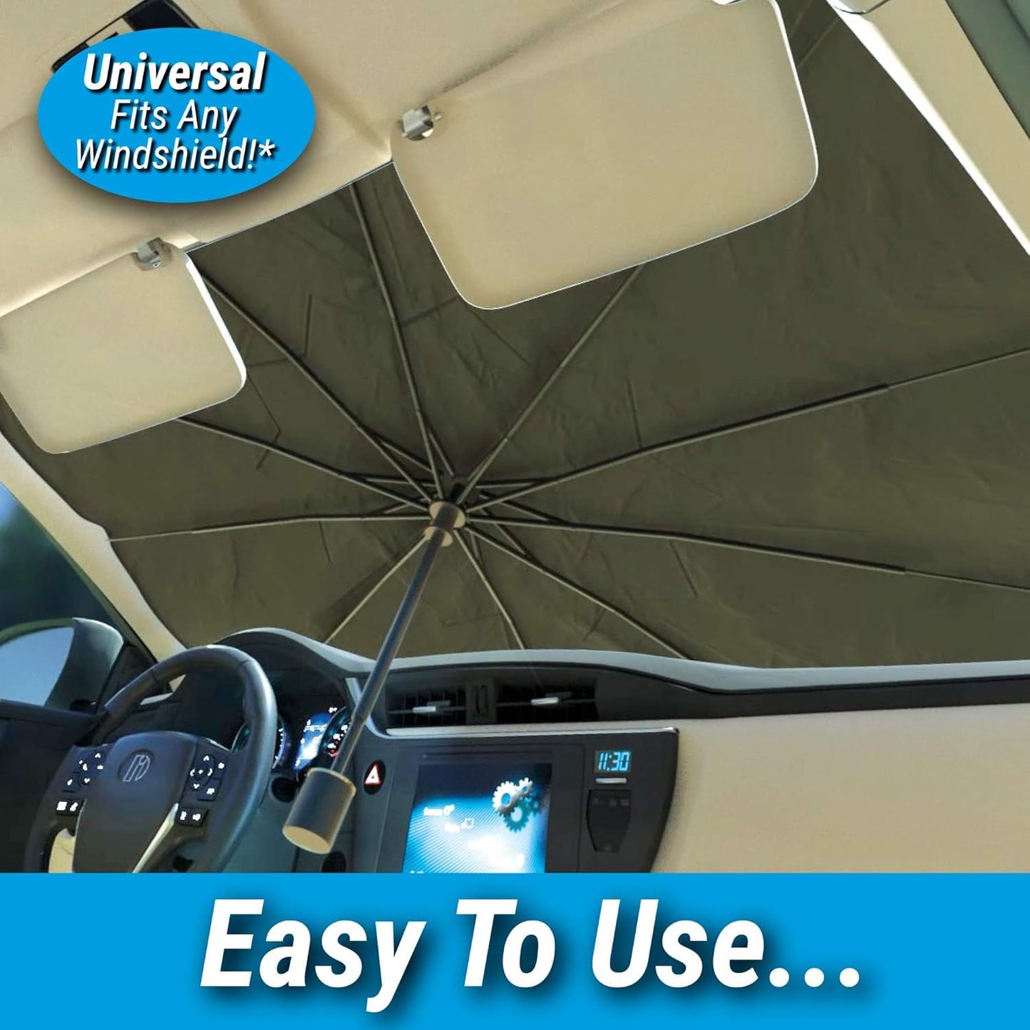 EYUVAA Polyester Car Windshield Sun Shade Umbrella Protector For Front Window, Foldable Sun UV & Heat Protector Suitable For Windshields Of All Suvs, Sedan & Hatchback