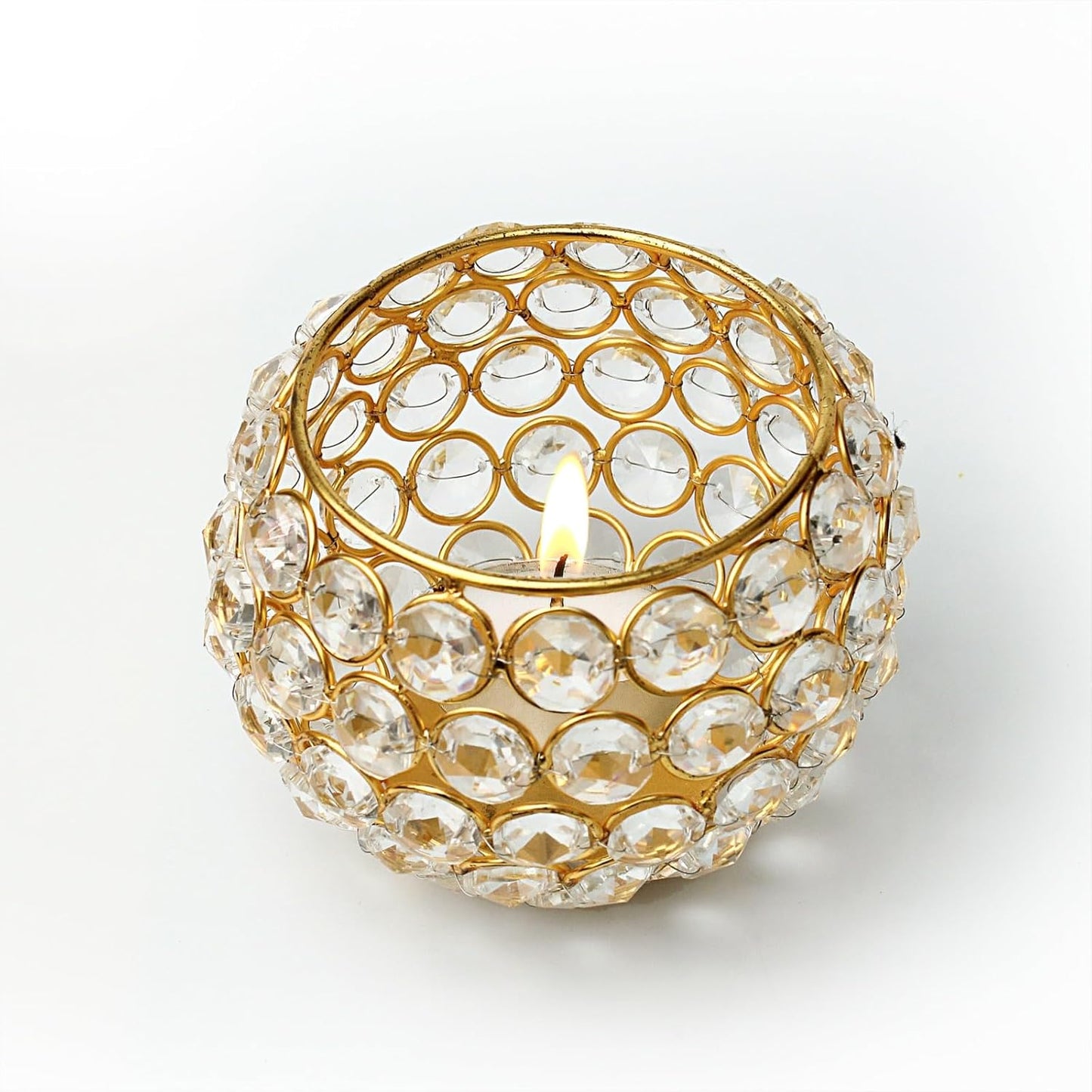 EYUVAA Luxurious Crystal Tea Light Candle Holder, Elegant Gold Accents, Diamond Candle Holders for Home Décor, Weddings, Diwali, Special Occasions and Enchanting Candlelight Displays