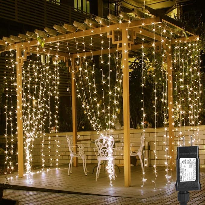Curtain String Light 300 LED 10ftX10ft 30V 8 Modes Diwali Lights for Home Decoration (Warm White)