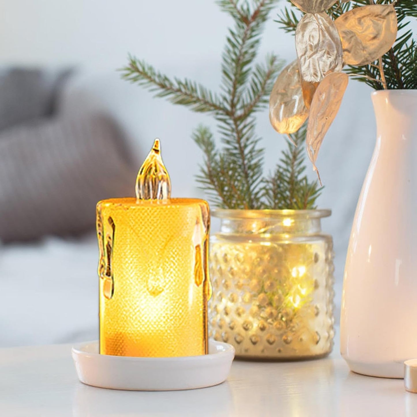 EYUVAA Crystal LED Tealight Candles| Smokeless Candle| Battery Operated Flickering Tea Lights, Electric Decorative Diyas for Diwali, Wedding, Christmas, Gifting & Home Decoration