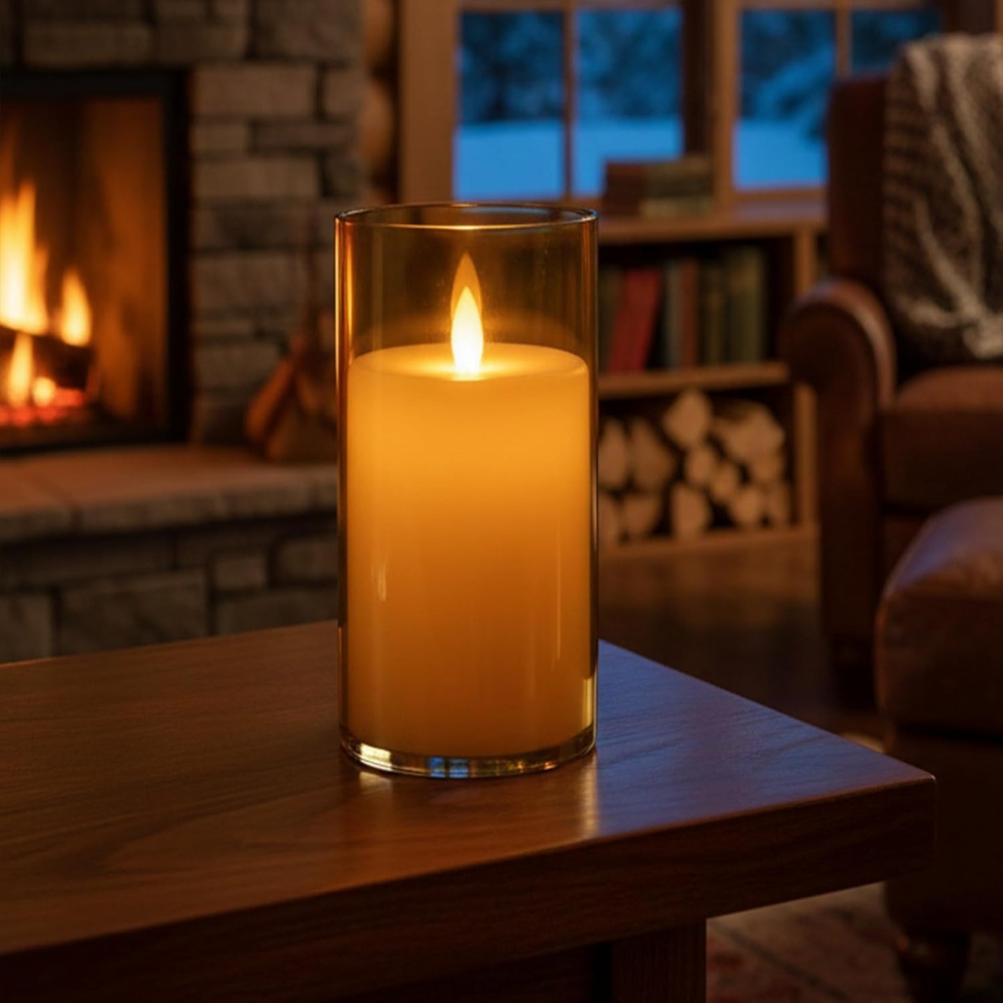 EYUVAA Flameless LED Pillar Candles, Battery Operated Acrylic Glass Candle, Realistic Flickering LED Flame Lights for Home Decor, Diwali, Wedding & Festivals(Golden)