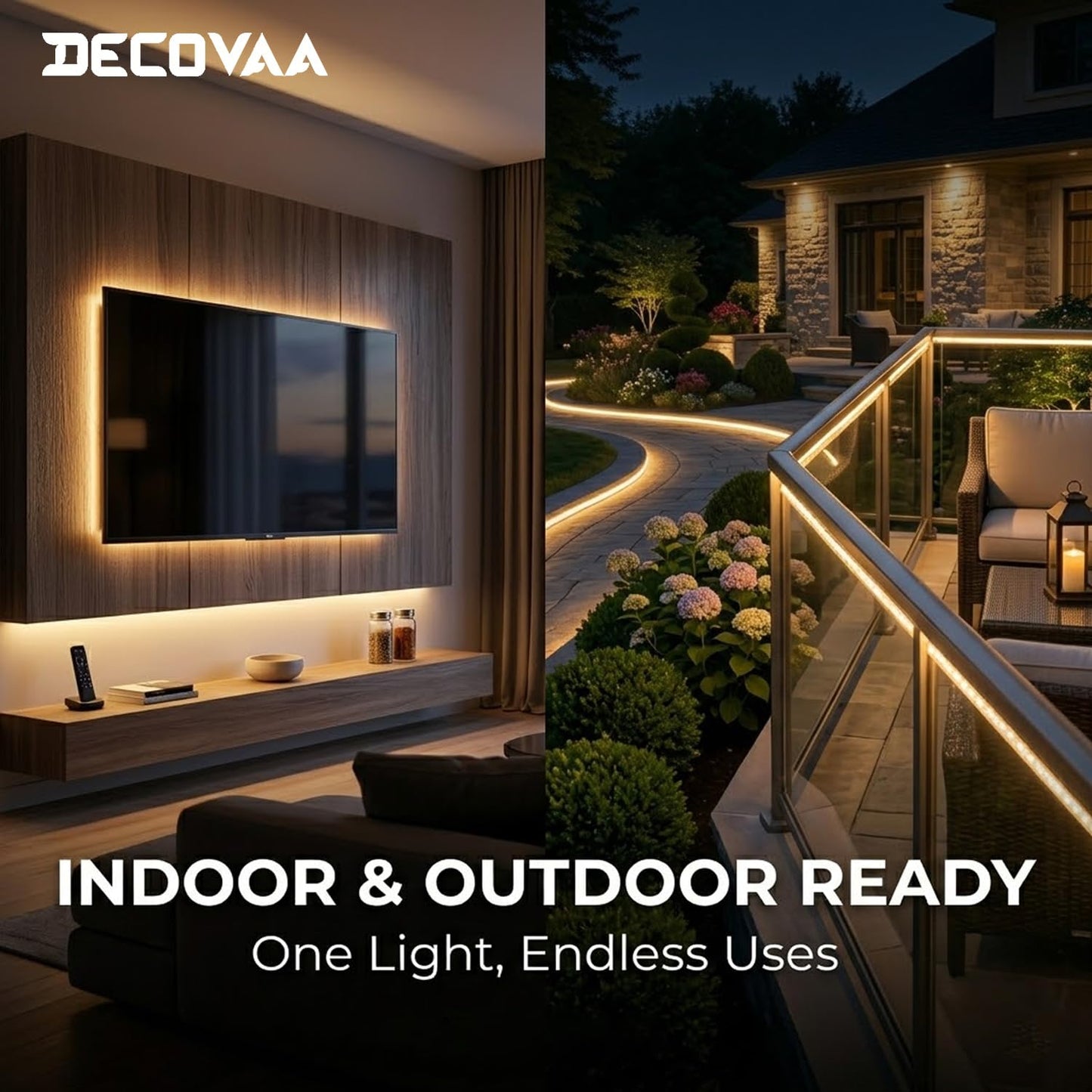 DECOVAA 10M LED Strip Light with Direct Plug, 240 LEDs Per Meter Flexible Decorative Rope Light for Bedroom Decoration, False Ceiling, TV Backlight, Mirror, Wall, Home Decor