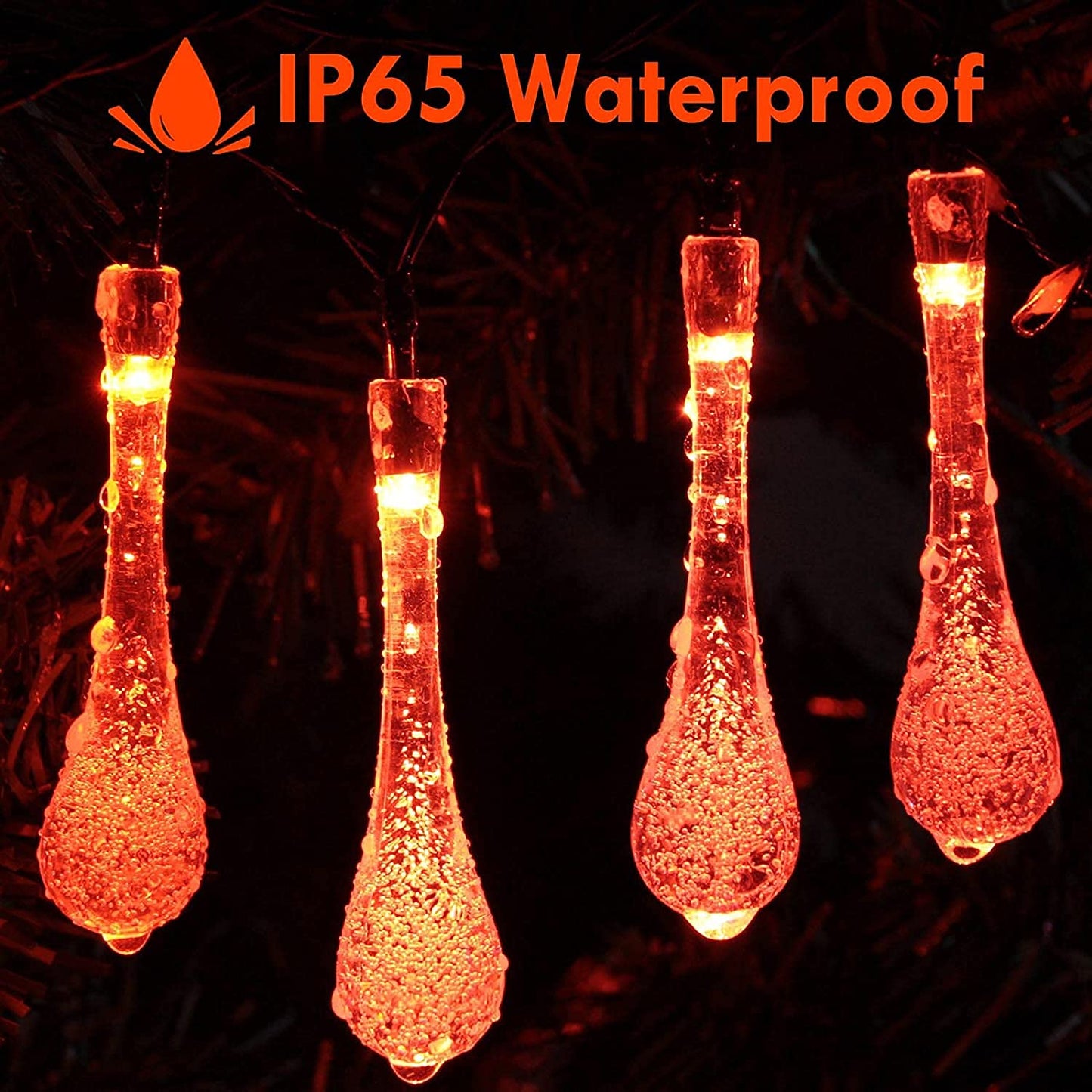 Crystal Waterdrop Shape LED String Light 18 Bulb 8 Meter long for Home Decoration (Red)