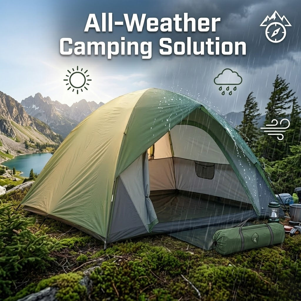 EYUVAA Foldable Camping Tent| Double-Layer Waterproof Outdoor Dome Tent with Carry Bag | Portable & Breathable Tent for Trekking, Hiking, Beach & Travel