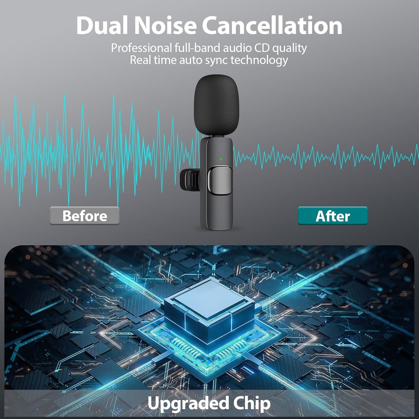 CHAMPKIA K9 Dual Wireless Lavalier Microphone for All Smartphones | Noise Cancellation Dual Mic Set with Receiver for Recording Interviews, Vlogs, YouTube, Reels