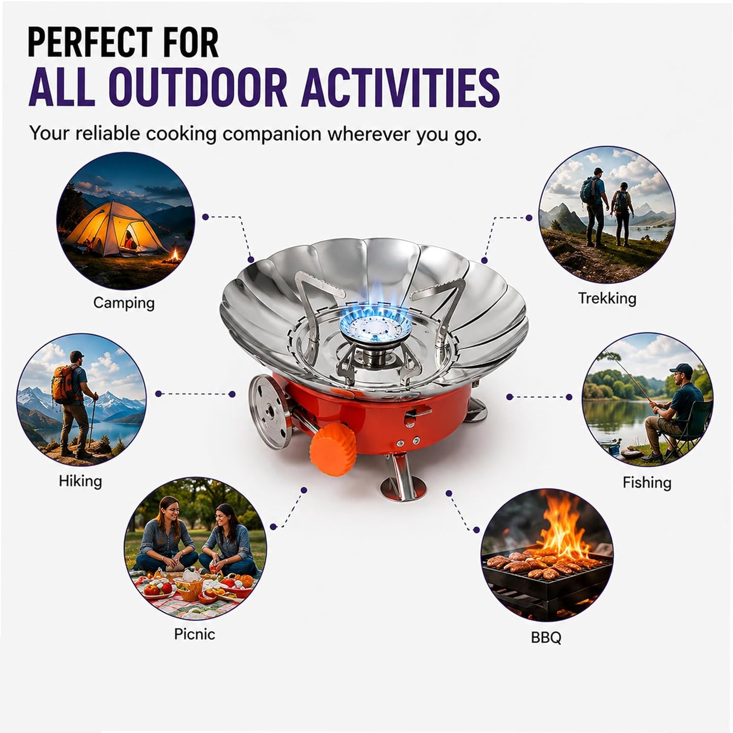 EYUVAA Portable Camping Gas Stove, Windproof Lotus Shape Butane Gas Burner, Foldable Ultra-Light Backpacking Cooking Stove with Carry Bag for Camping, Hiking, Trekking, Picnic & Outdoor Cooking