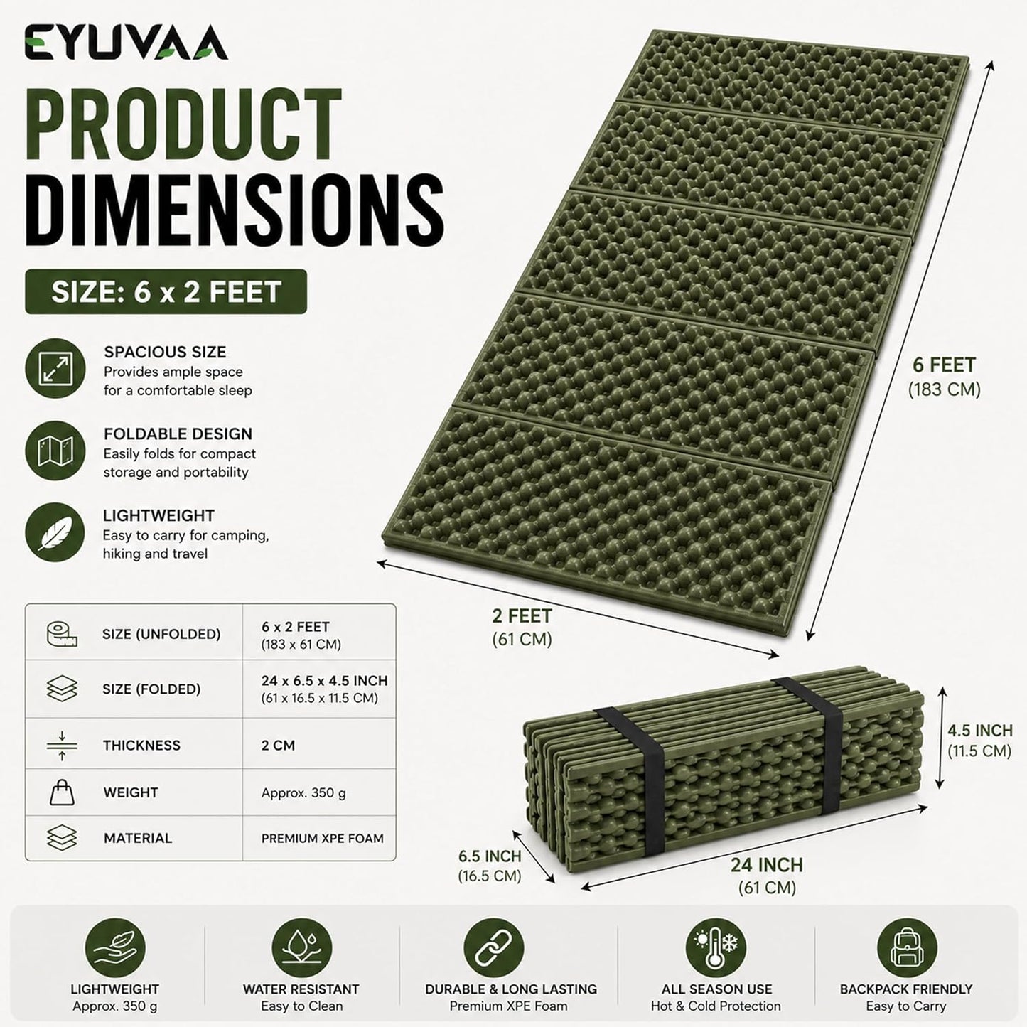 EYUVAA Camping Sleeping Mat, Foldable Waterproof Sleeping Pad, Lightweight Camping Mattress with Egg Crate Design for Hiking, Trekking, Backpacking, Tent Camping & Outdoor Travel