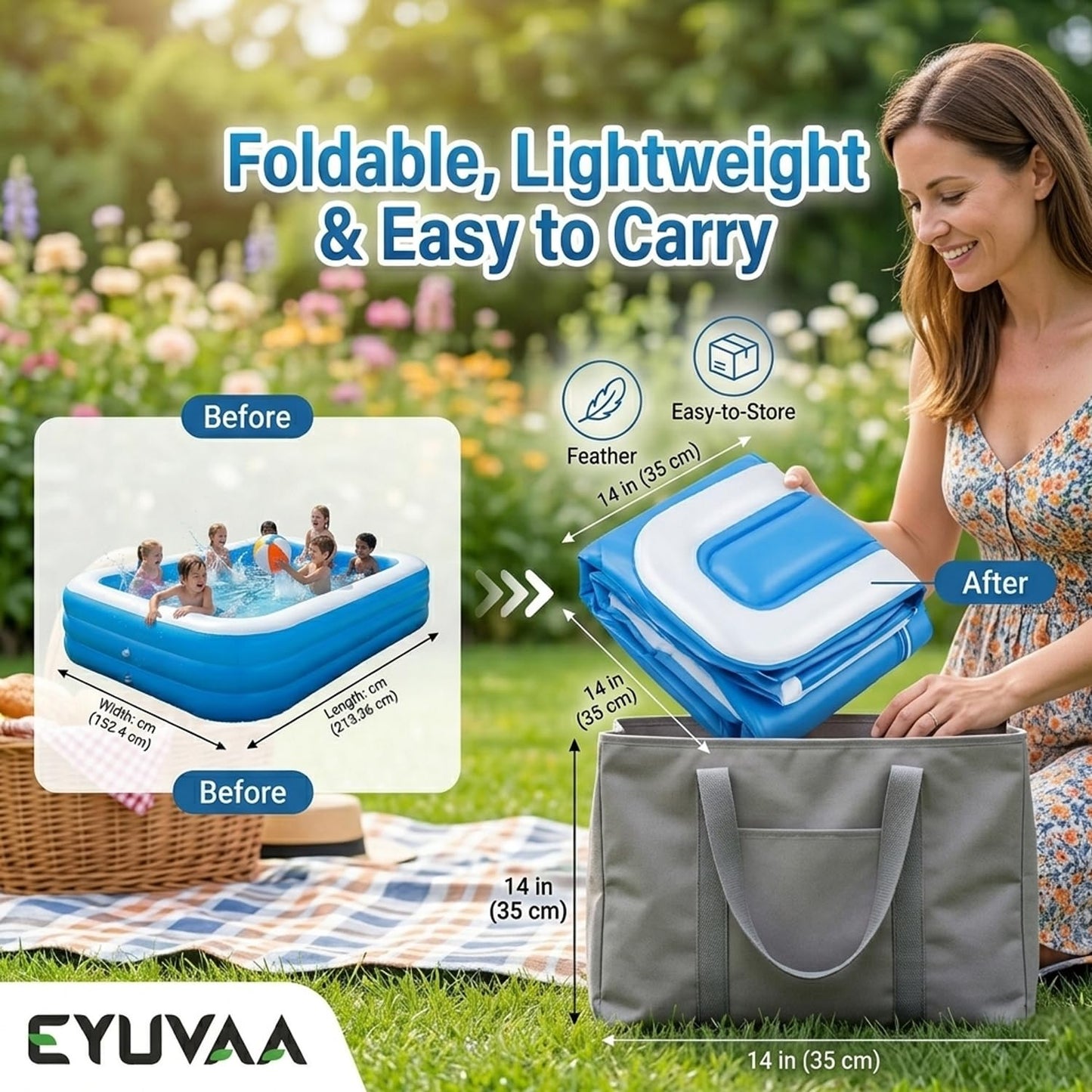 EYUVAA Rectangular Inflatable Pool for Kids & Toddlers Extra-Large 8.5 Feet 3 Air Chamber Pool Backyard Water Play Summer Fun Durable Child-Safe PVC Quick Inflate & Portable Outdoor Pool