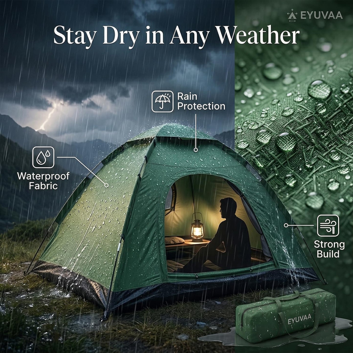 EYUVAA Camping Tent | Waterproof Portable Outdoor Tent | Easy Setup Lightweight Dome Tent with Carry Bag (Random Colour) (6 Person Tent)