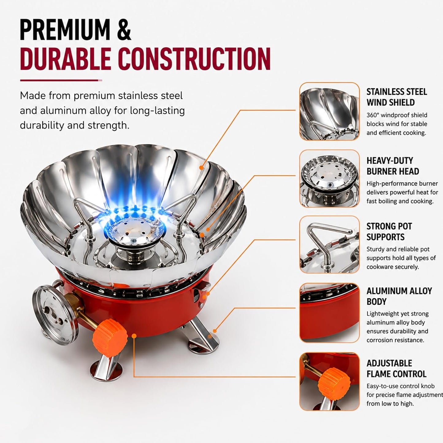 EYUVAA Portable Camping Gas Stove, Windproof Lotus Shape Butane Gas Burner, Foldable Ultra-Light Backpacking Cooking Stove with Carry Bag for Camping, Hiking, Trekking, Picnic & Outdoor Cooking
