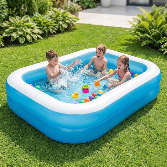 EYUVAA Rectangular Inflatable Pool for Kids & Toddlers 7 Feet Large Full-Sized Swimming Bathtub Backyard Water Play Summer Fun Durable Child-Safe PVC Quick Inflate & Portable Outdoor Pool