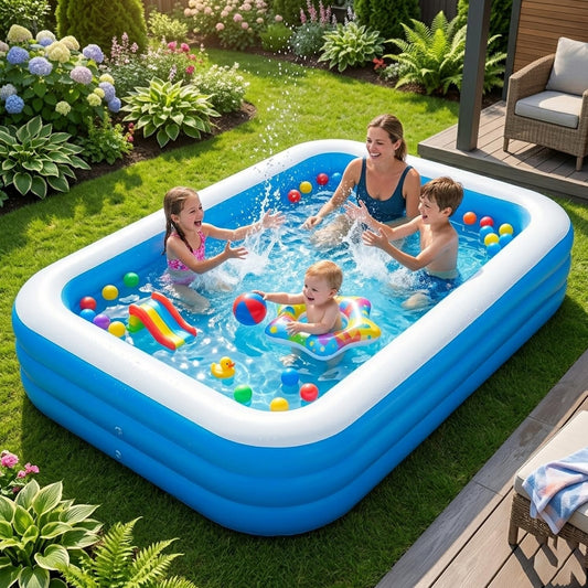 EYUVAA Rectangular Inflatable Pool for Kids & Toddlers Extra-Large 8.5 Feet 3 Air Chamber Pool Backyard Water Play Summer Fun Durable Child-Safe PVC Quick Inflate & Portable Outdoor Pool