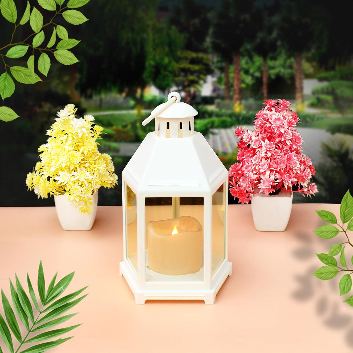 DECOVAA Vintage Lantern with Flickering Effect LED Pillar Candle Battery Operated Wall Hanging Lamp Decorative Lantern, Flameless Antique Glass Candle Holder for Home Decor, Diwali