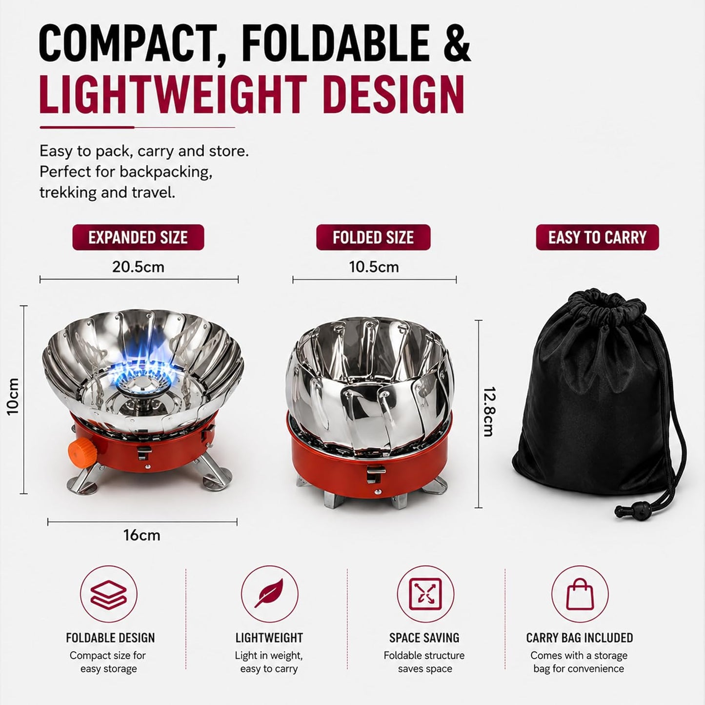 EYUVAA Portable Camping Gas Stove, Windproof Lotus Shape Butane Gas Burner, Foldable Ultra-Light Backpacking Cooking Stove with Carry Bag for Camping, Hiking, Trekking, Picnic & Outdoor Cooking