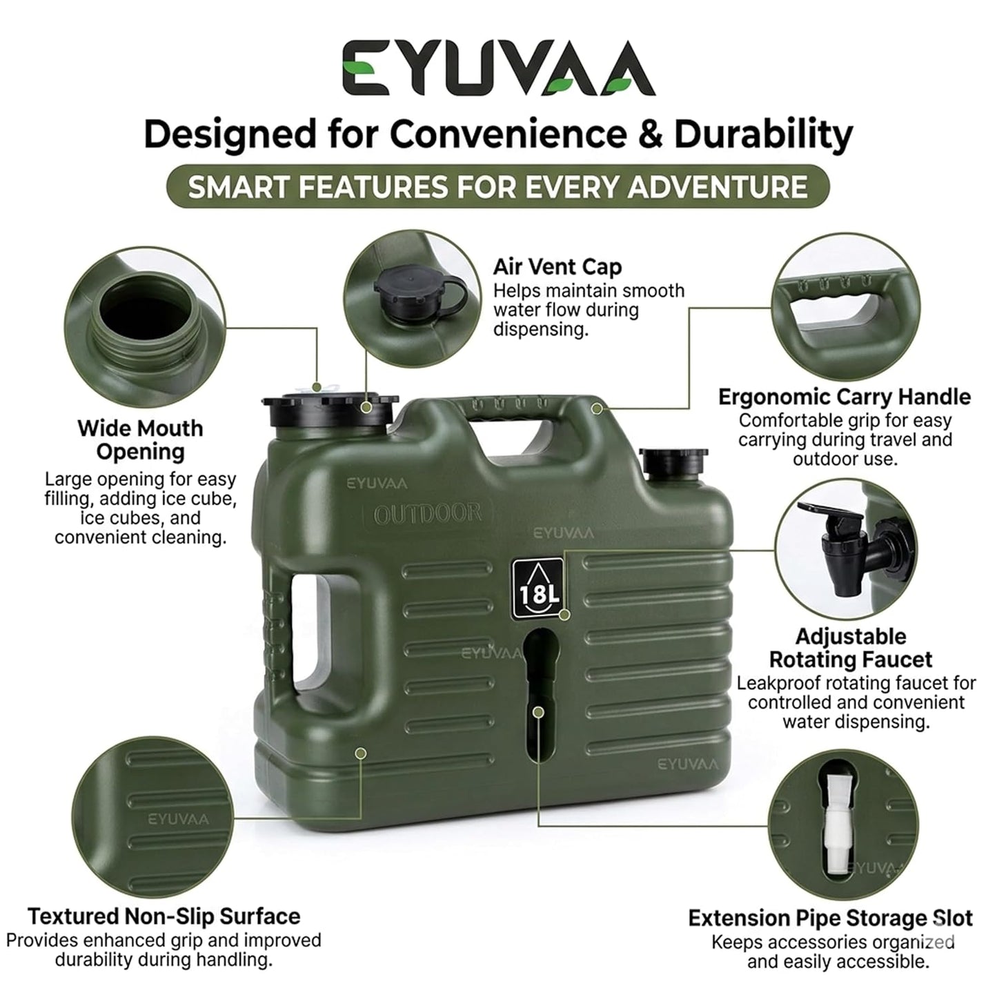 EYUVAA 18.5L Camping Water Can with Tap & Cleaning Brush|Portable Water Storage Container|Durable Fule Tank for Camping,Hiking,Travel,Outdoor & Emergency Use