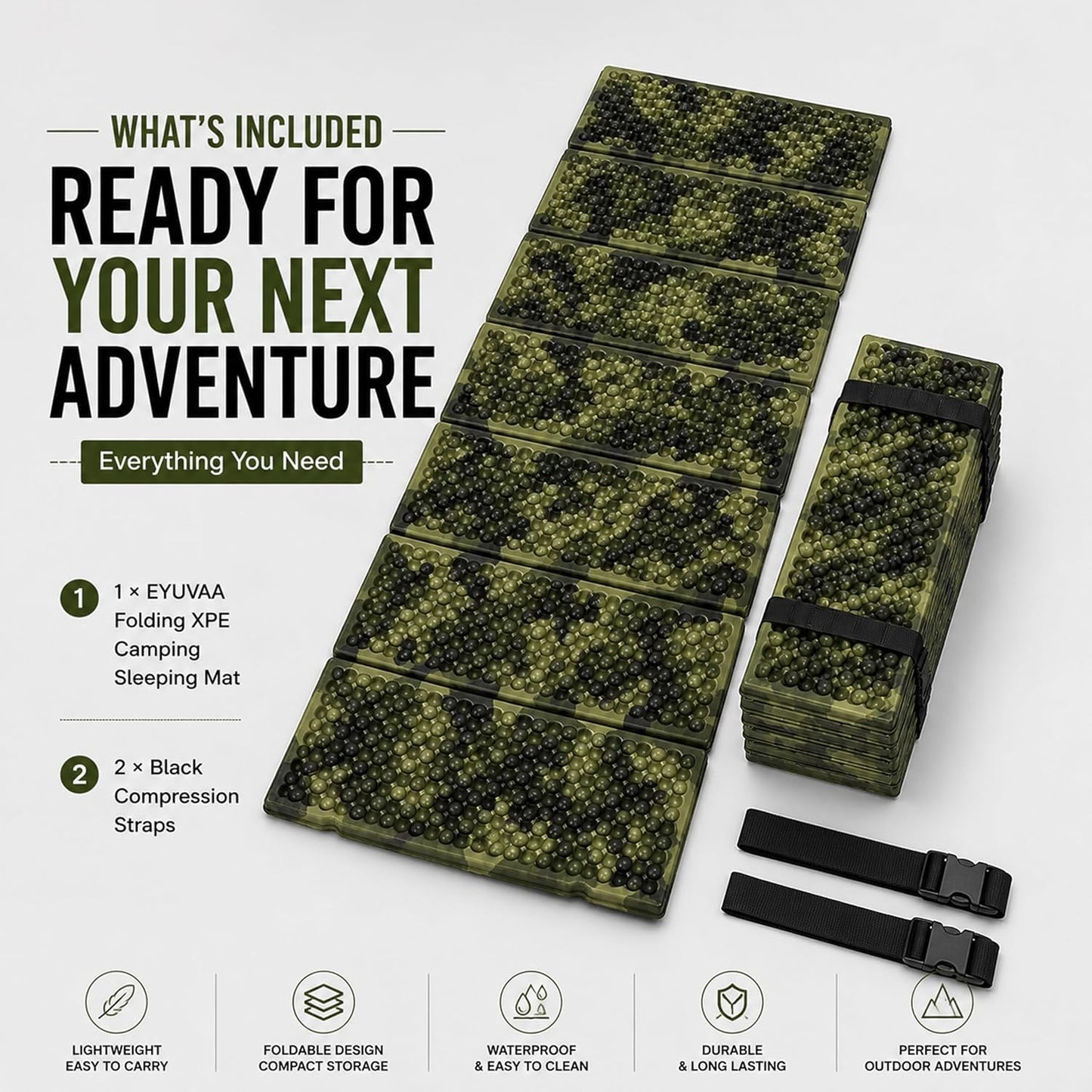 EYUVAA Camping Sleeping Mat, Foldable Waterproof Camping Mattress, Lightweight Sleeping Pad for Hiking, Trekking, Backpacking, Tent Camping, Mountaineering, Fishing & Outdoor Travel