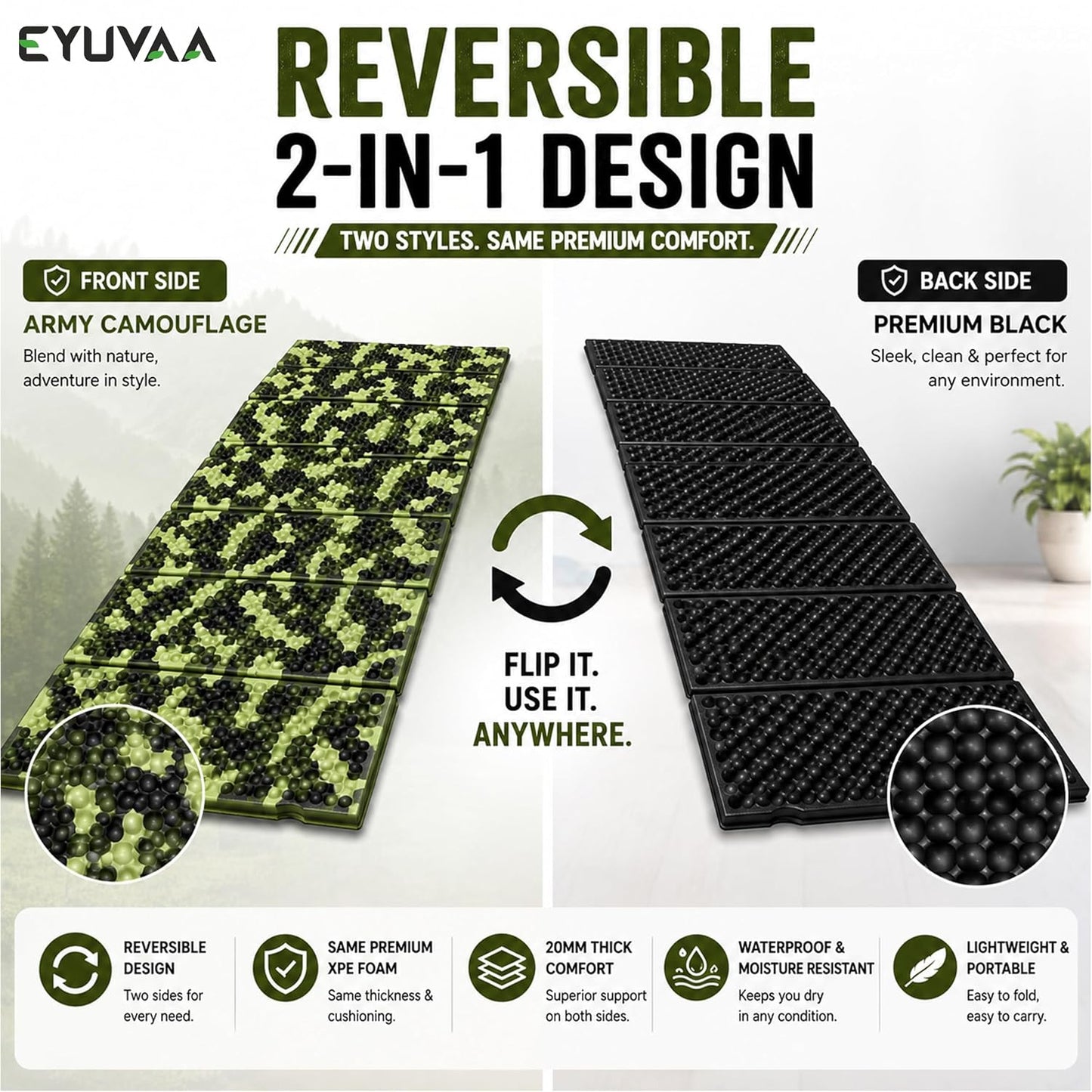 EYUVAA Camping Sleeping Mat, Foldable Waterproof Camping Mattress, Lightweight Sleeping Pad for Hiking, Trekking, Backpacking, Tent Camping, Mountaineering, Fishing & Outdoor Travel