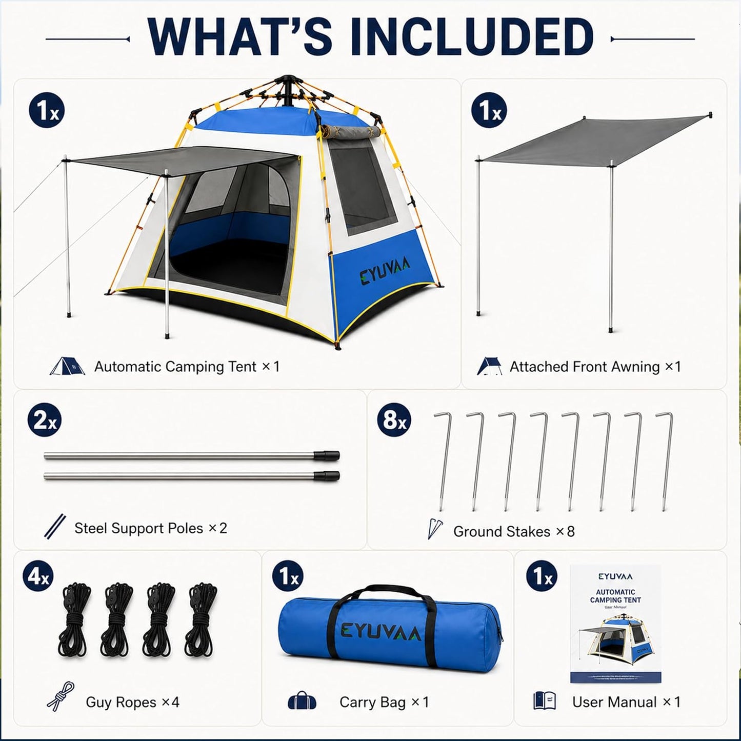 EYUVAA LABEL Automatic Camping Tent, Waterproof Outdoor Tent with UV Protection, Lightweight Portable Tent for Hiking, Trekking, Backpacking, Camping, Beach & Outdoor Adventure