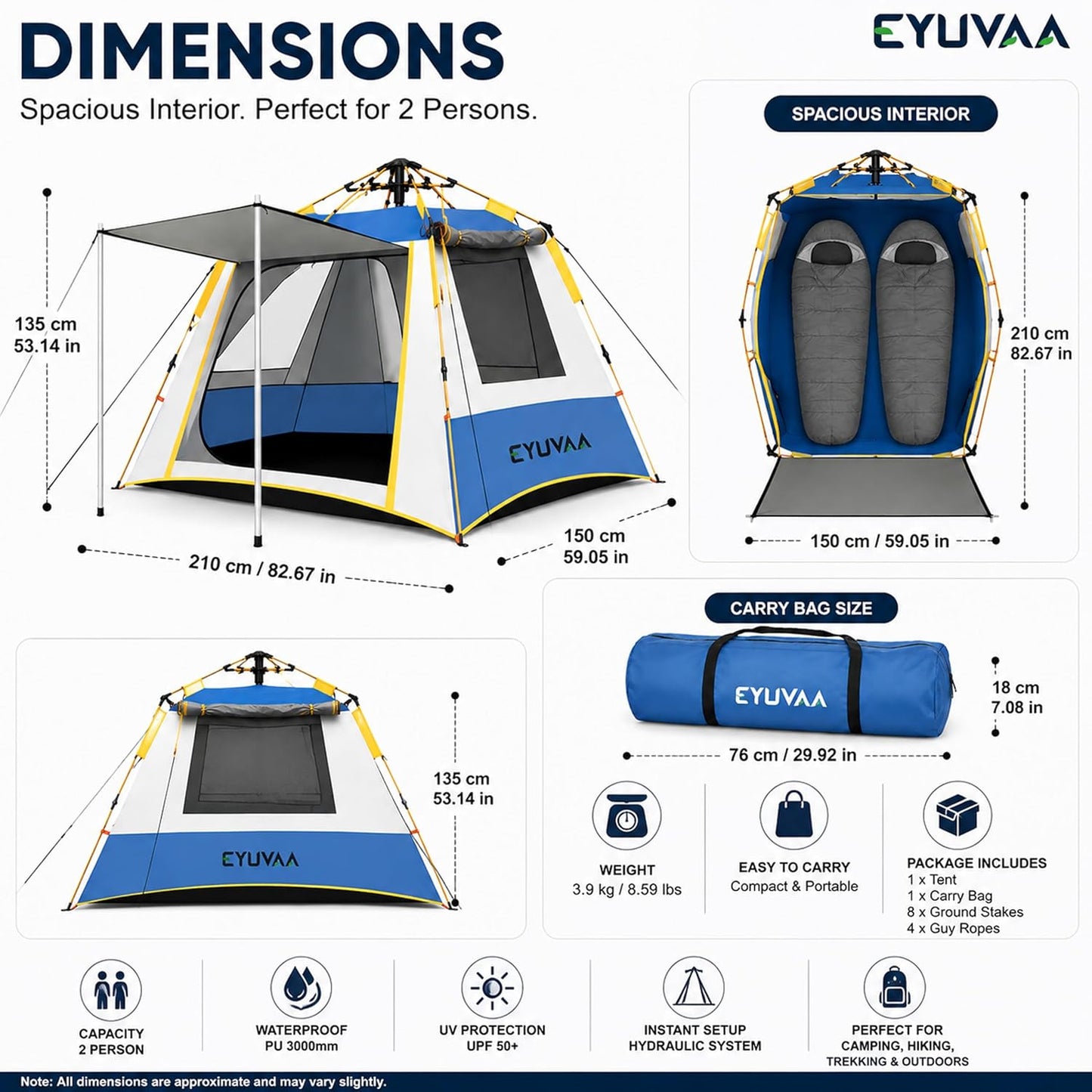 EYUVAA LABEL Automatic Camping Tent, Waterproof Outdoor Tent with UV Protection, Lightweight Portable Tent for Hiking, Trekking, Backpacking, Camping, Beach & Outdoor Adventure