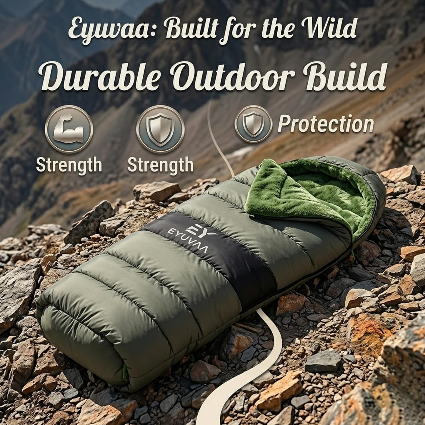 EYUVAA Camping Sleeping Bag -5°C to +5°C, Rectangle Shape Winter Sleeping Bag with Faux Fur, Fits Up to 7.2 ft, Lightweight & Compact for Trekking, Hiking & Travel