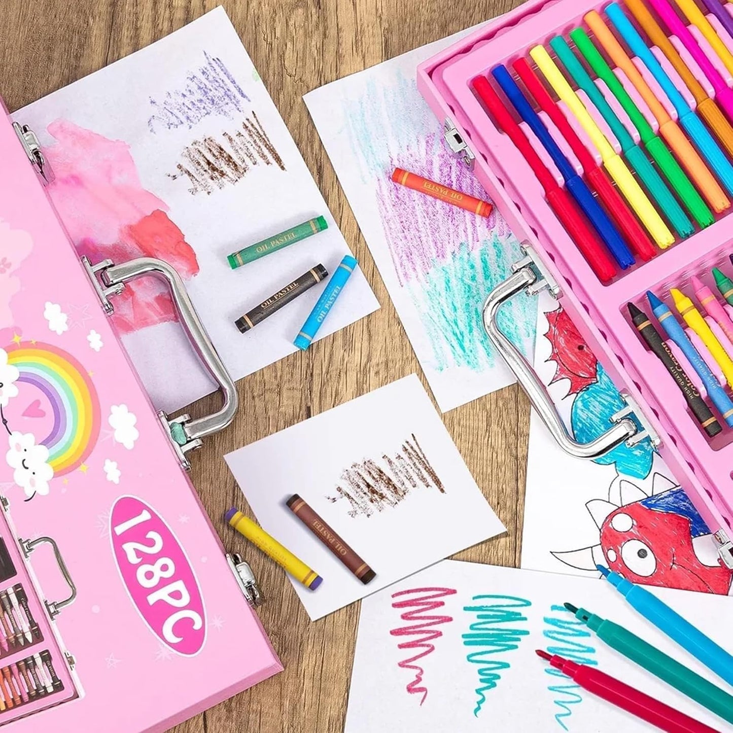 EYUVAA Deluxe 128 Piece Art Set| Portable Art & Craft Painting Box for Kids, Adults, and Artists| 128 pcs Drawing Kit with Crayons, Sketch, Watercolor Cakes and Colored Pencils