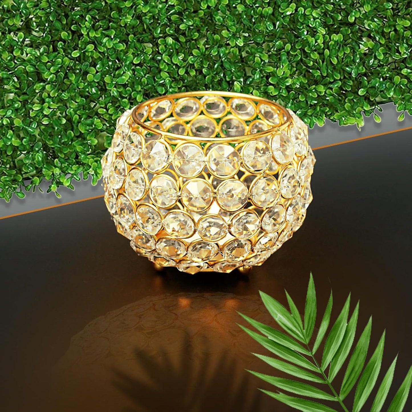 EYUVAA Luxurious Crystal Tea Light Candle Holder, Elegant Gold Accents, Diamond Candle Holders for Home Décor, Weddings, Diwali, Special Occasions and Enchanting Candlelight Displays