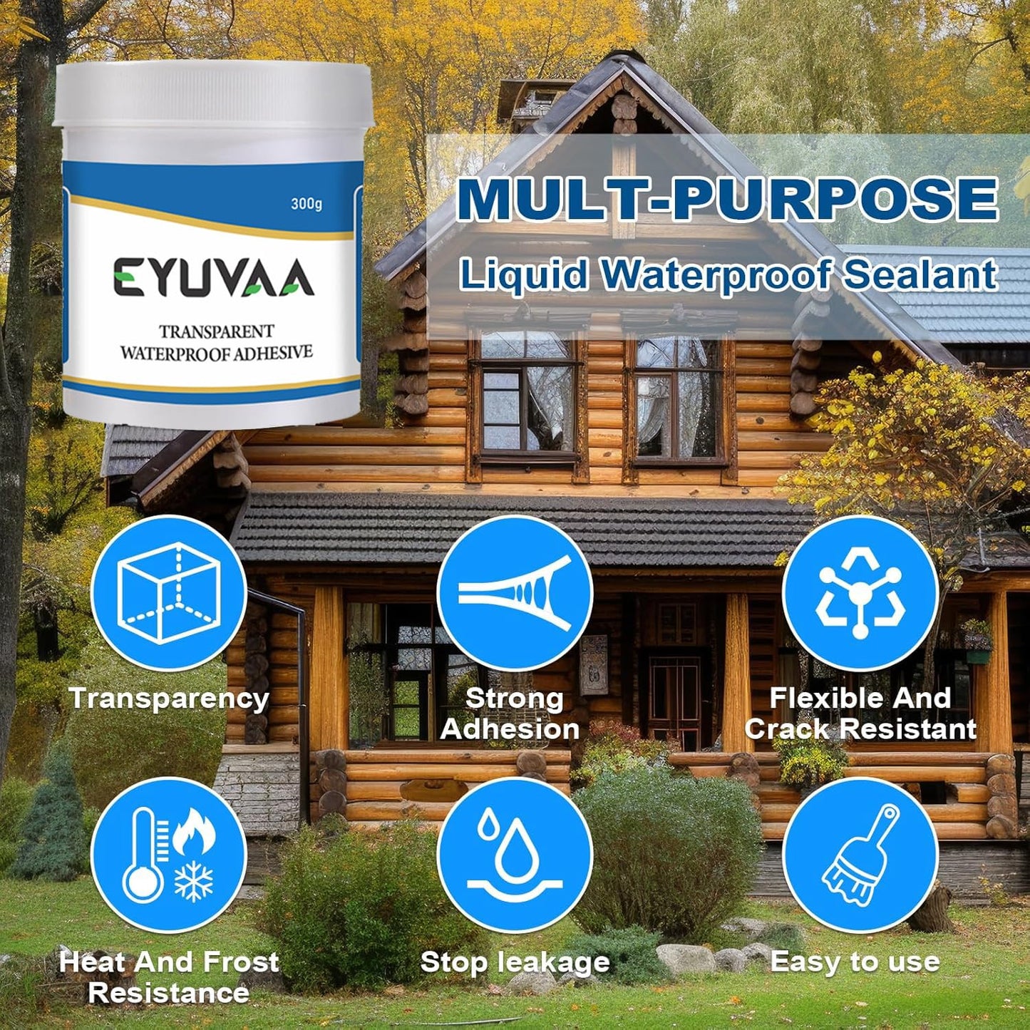 EYUVAA Waterproof Crack Seal Agent with Brush, Transparent Waterproof Glue for Leakage, Invisible Roof Waterproofing Leak Repair Adhesive Solution for Walls, Tiles, Pipes & Gaps