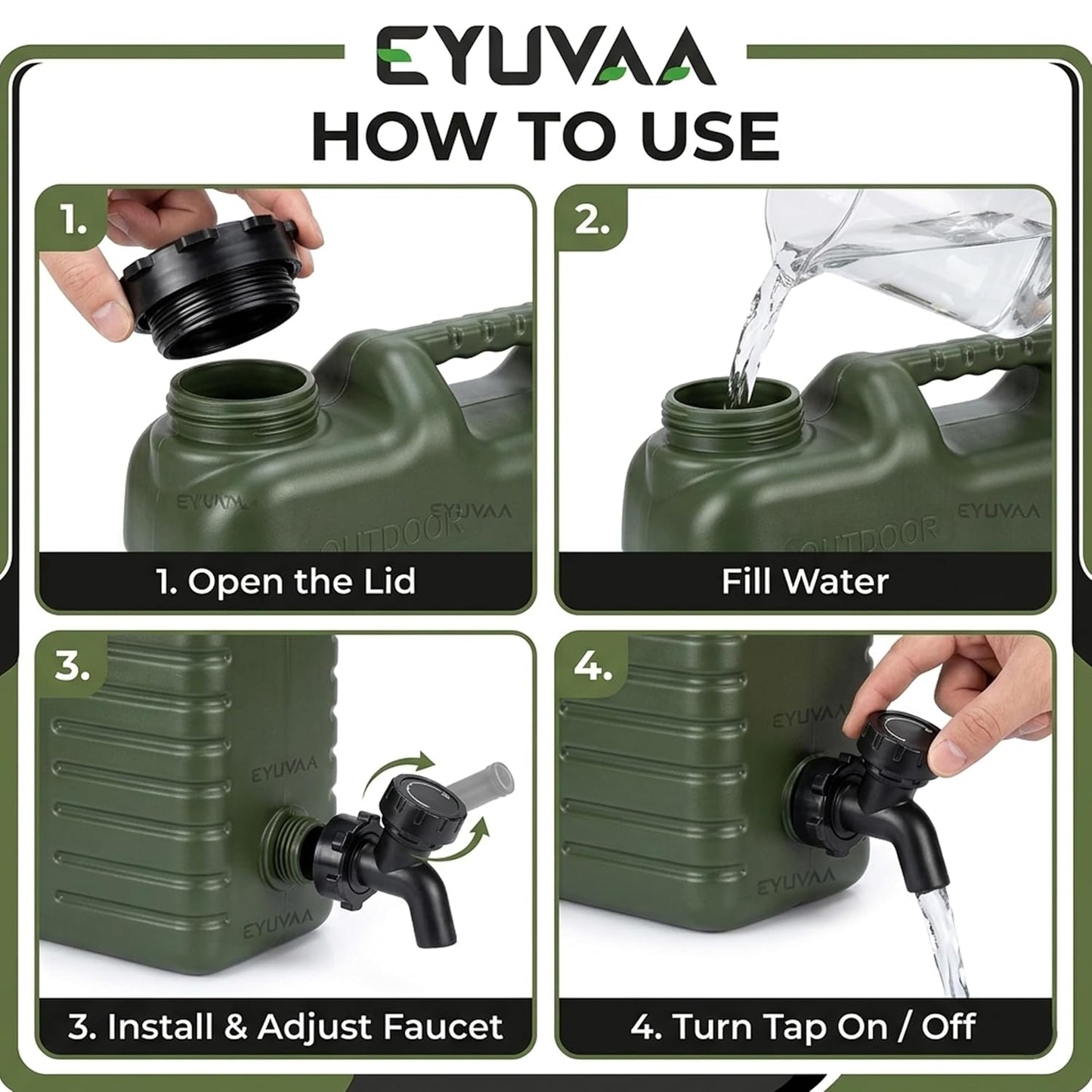 EYUVAA 18.5L Camping Water Can with Tap & Cleaning Brush|Portable Water Storage Container|Durable Fule Tank for Camping,Hiking,Travel,Outdoor & Emergency Use
