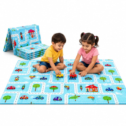 EYUVAA Baby Play Mat for Floor Extra Large, Foldable XPE Foam Crawling Mat, Waterproof Reversible Kids Play Mat, Tummy Time Mat for Babies, Anti-Skid Floor Mattress, 6 x 5 Feet