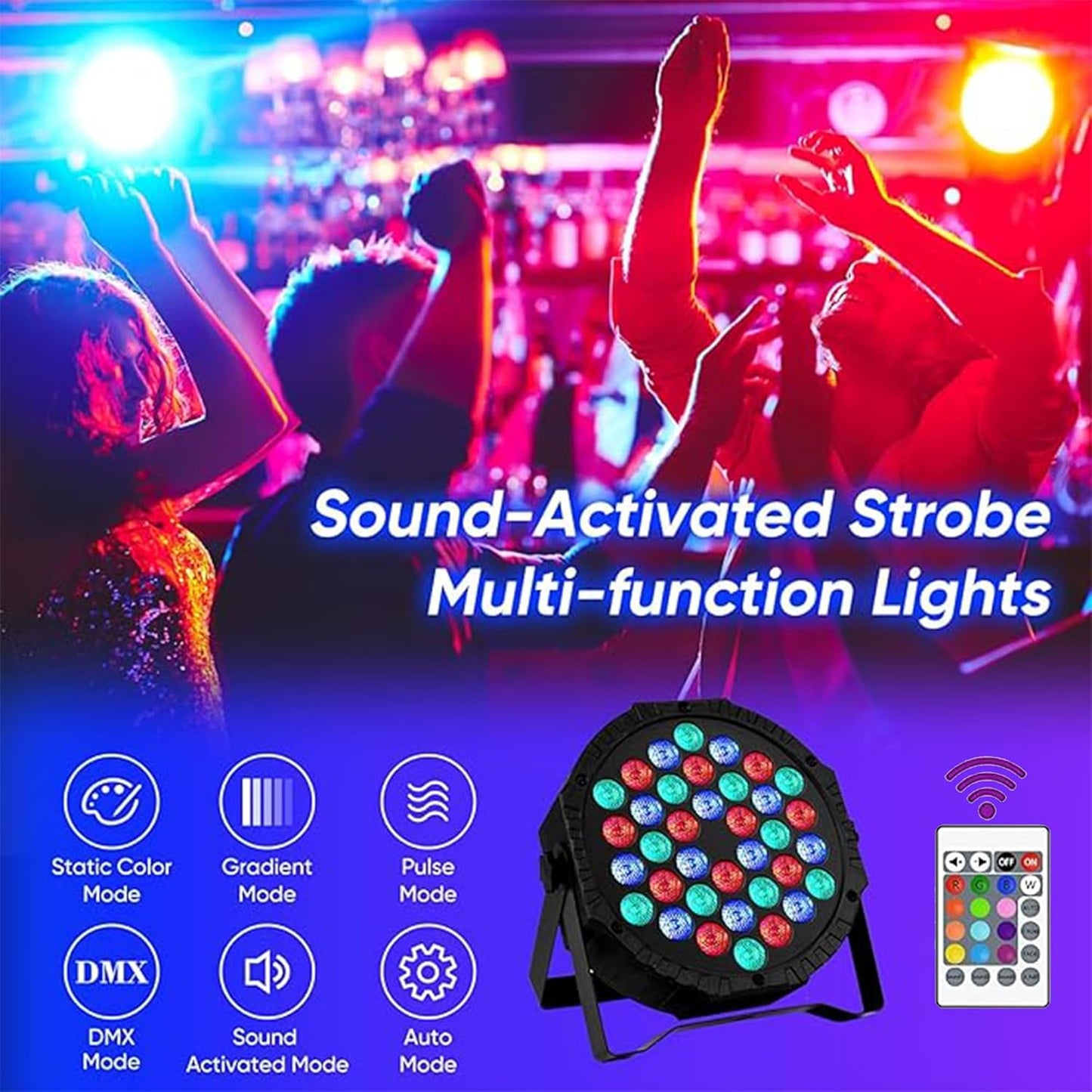 EYUVAA 36 LED Stage Lights RGB DJ LED Par Light with Remote & DMX Controlled Sound Activated Auto Play Uplights for Wedding, Live Shows, Holiday, Dance Party or Stage Lighting