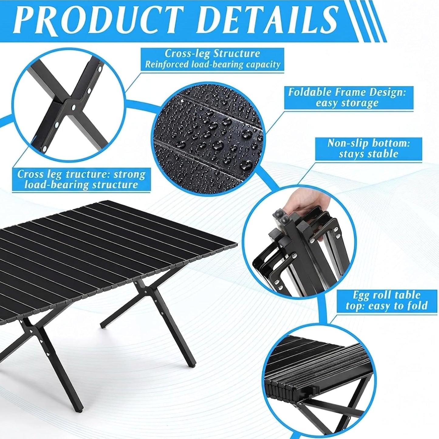 EYUVAA Folding Camping Table, Portable Aluminum Roll Up Picnic Table with Carry Bag, Lightweight Foldable Outdoor Dining Table for Camping,Beach, Garden, Hiking, Travel & Picnic