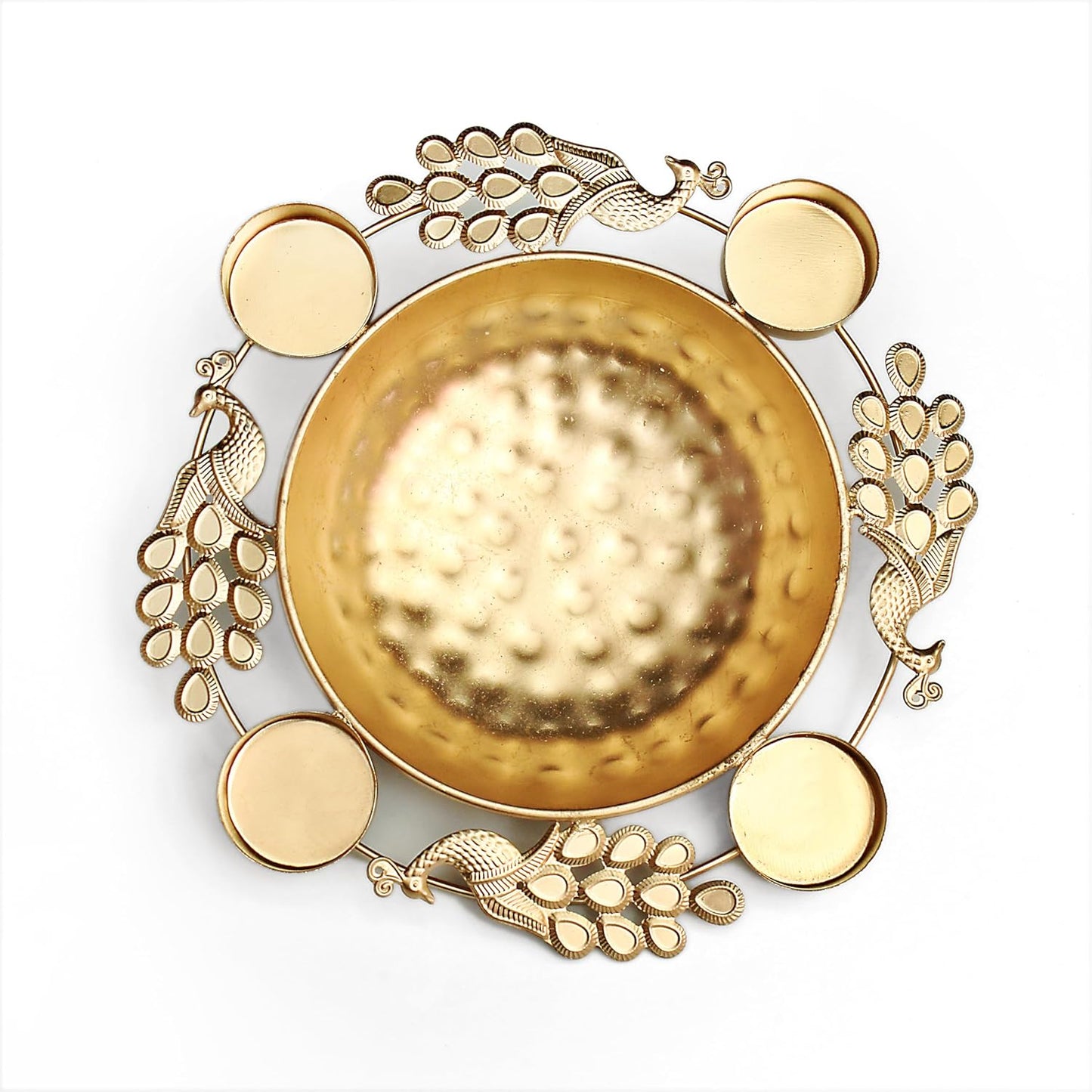 EYUVAA Peacock Urli With Tealight Holder| Diya Decorative Bowl for Floating Candles and Flowers, Home Décor, Weddings, Diwali Celebration