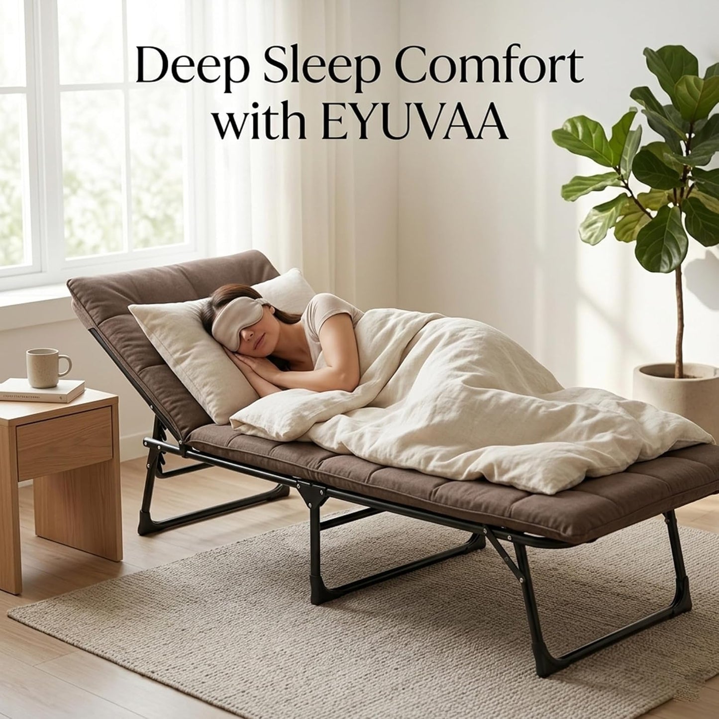 EYUVAA Folding Recliner Bed for Adults,5-Position Adjustable Folding Bed,Heavy Duty 150KG Capacity Metal Frame Camping Cot,Foldable Sleeping Bed for Home, Office, & Travel Use