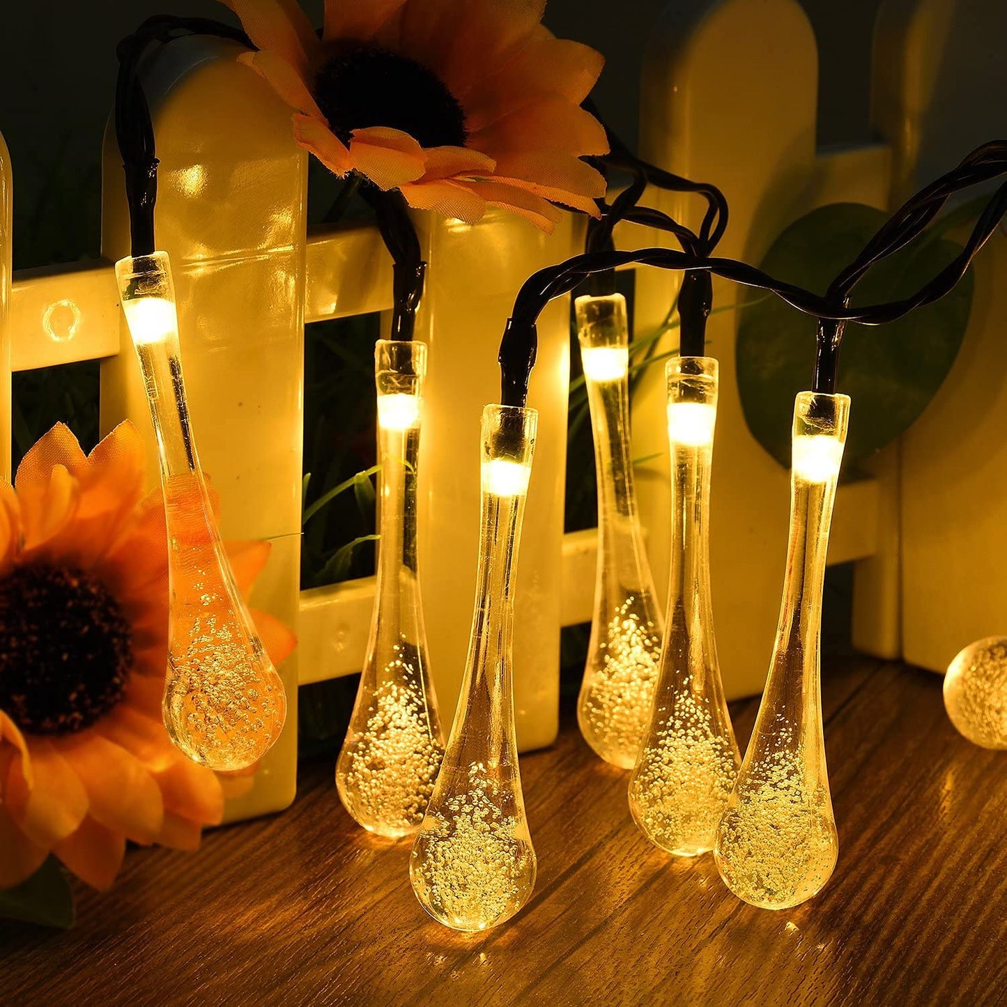 Crystal Waterdrop Shape LED String Light 18 Bulb 8 Meter long for Home Decoration (Warm White)