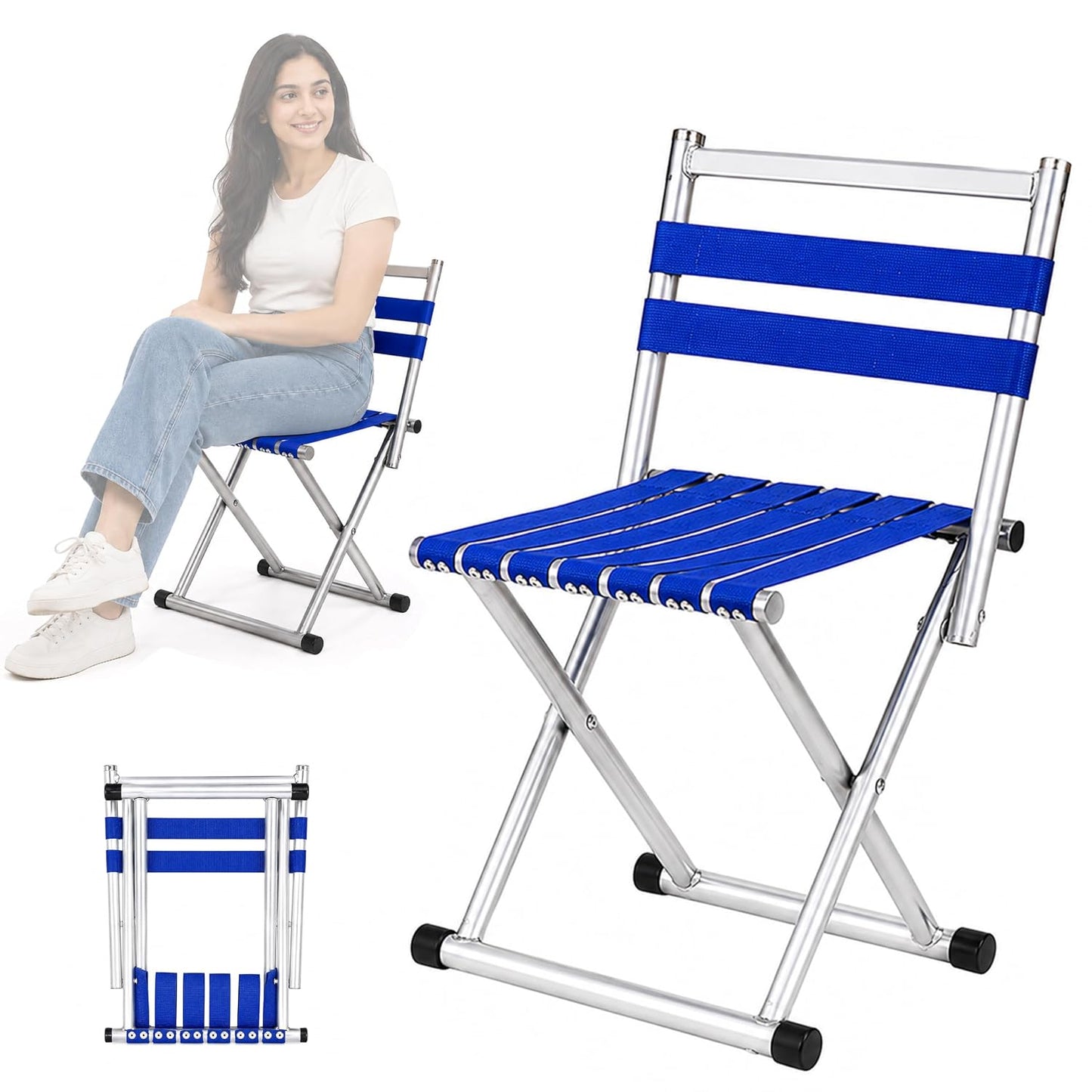 EYUVAA 2-in-1 Foldable Camping Chair & Stool, Stainless Steel Portable Lightweight Folding Chair,Heavy Duty Outdoor Chair for Camping, Hiking, Fishing, Picnic, Beach, Garden & Travel