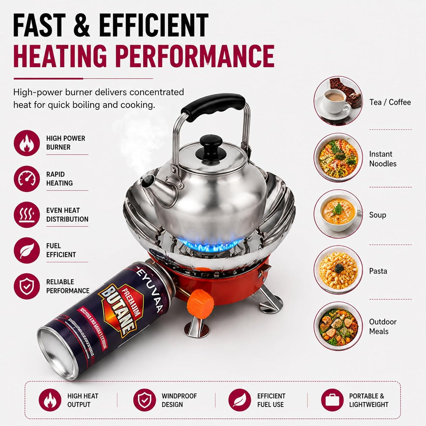 EYUVAA Portable Camping Gas Stove, Windproof Lotus Shape Butane Gas Burner, Foldable Ultra-Light Backpacking Cooking Stove with Carry Bag for Camping, Hiking, Trekking, Picnic & Outdoor Cooking