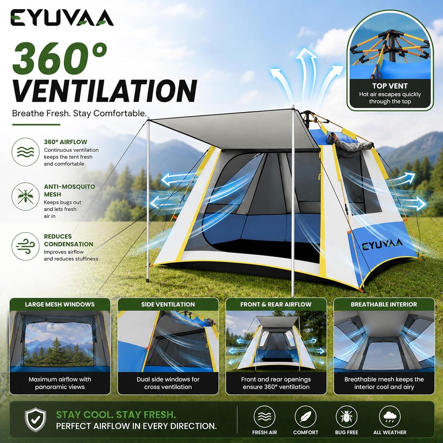 EYUVAA LABEL Automatic Camping Tent, Waterproof Outdoor Tent with UV Protection, Lightweight Portable Tent for Hiking, Trekking, Backpacking, Camping, Beach & Outdoor Adventure