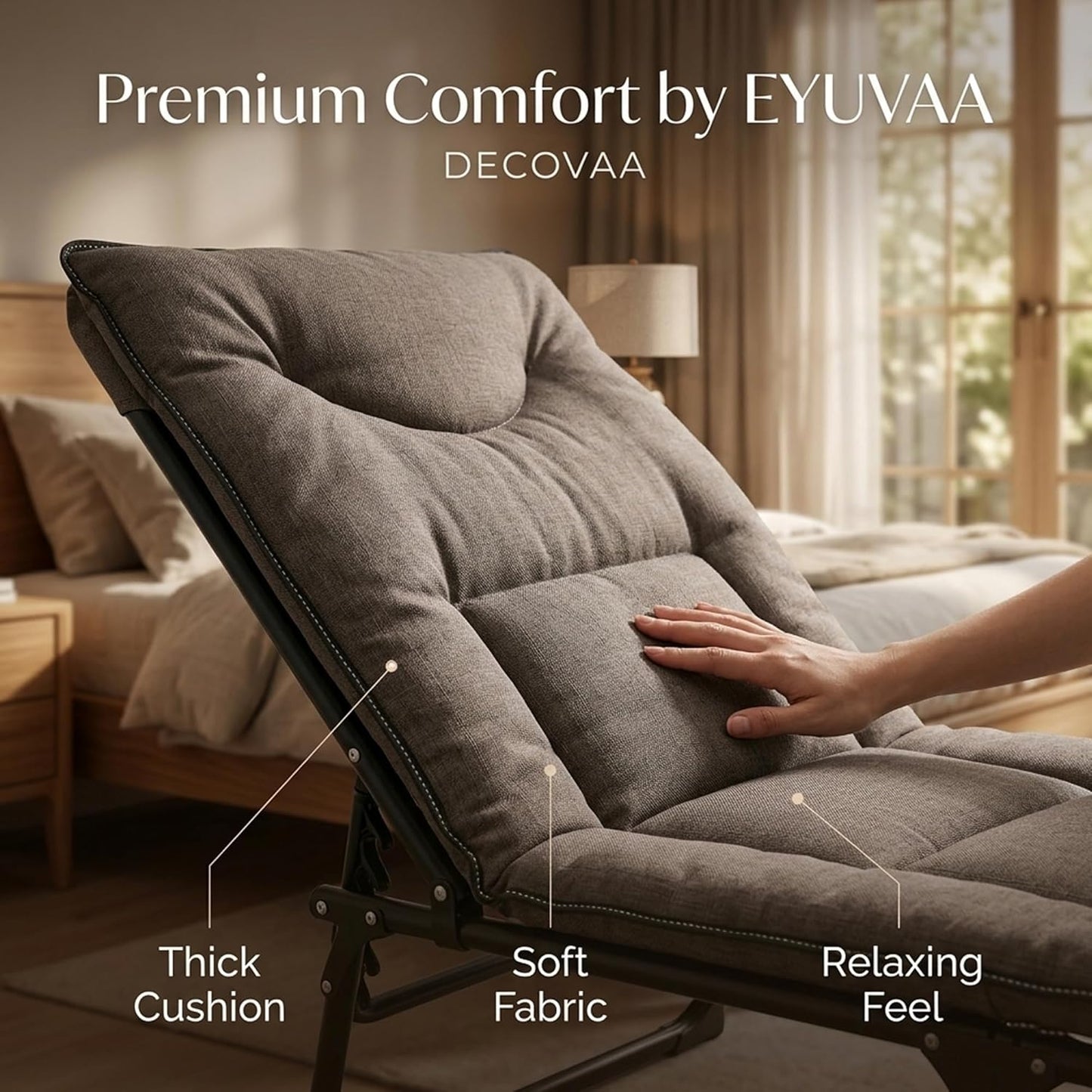 EYUVAA Folding Recliner Bed for Adults,5-Position Adjustable Folding Bed,Heavy Duty 150KG Capacity Metal Frame Camping Cot,Foldable Sleeping Bed for Home, Office, & Travel Use