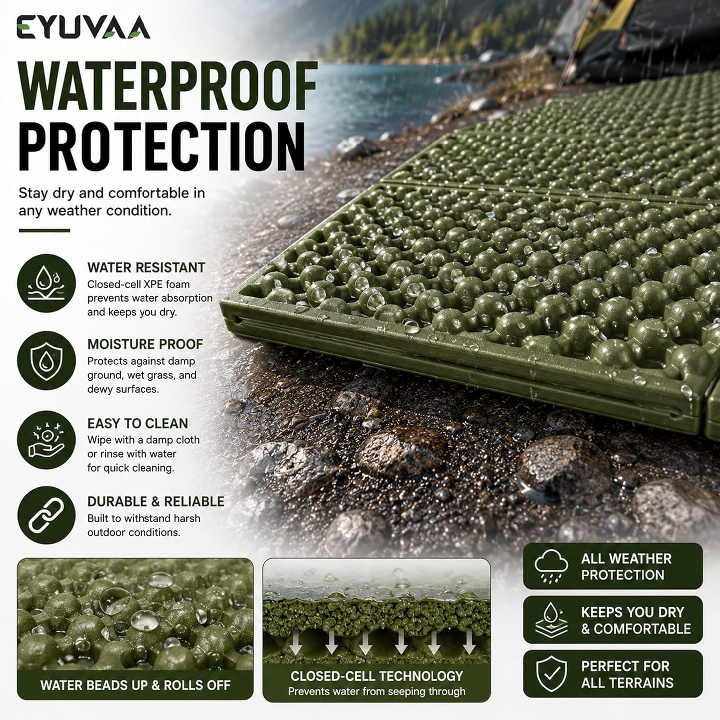 EYUVAA Camping Sleeping Mat, Foldable Waterproof Sleeping Pad, Lightweight Camping Mattress with Egg Crate Design for Hiking, Trekking, Backpacking, Tent Camping & Outdoor Travel