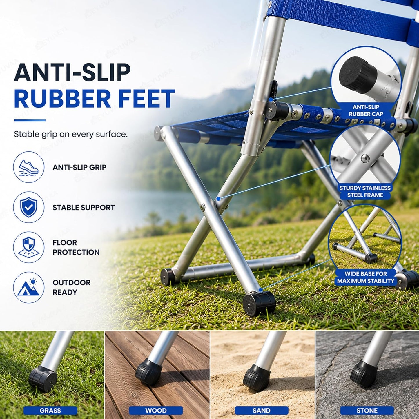 EYUVAA 2-in-1 Foldable Camping Chair & Stool, Stainless Steel Portable Lightweight Folding Chair,Heavy Duty Outdoor Chair for Camping, Hiking, Fishing, Picnic, Beach, Garden & Travel