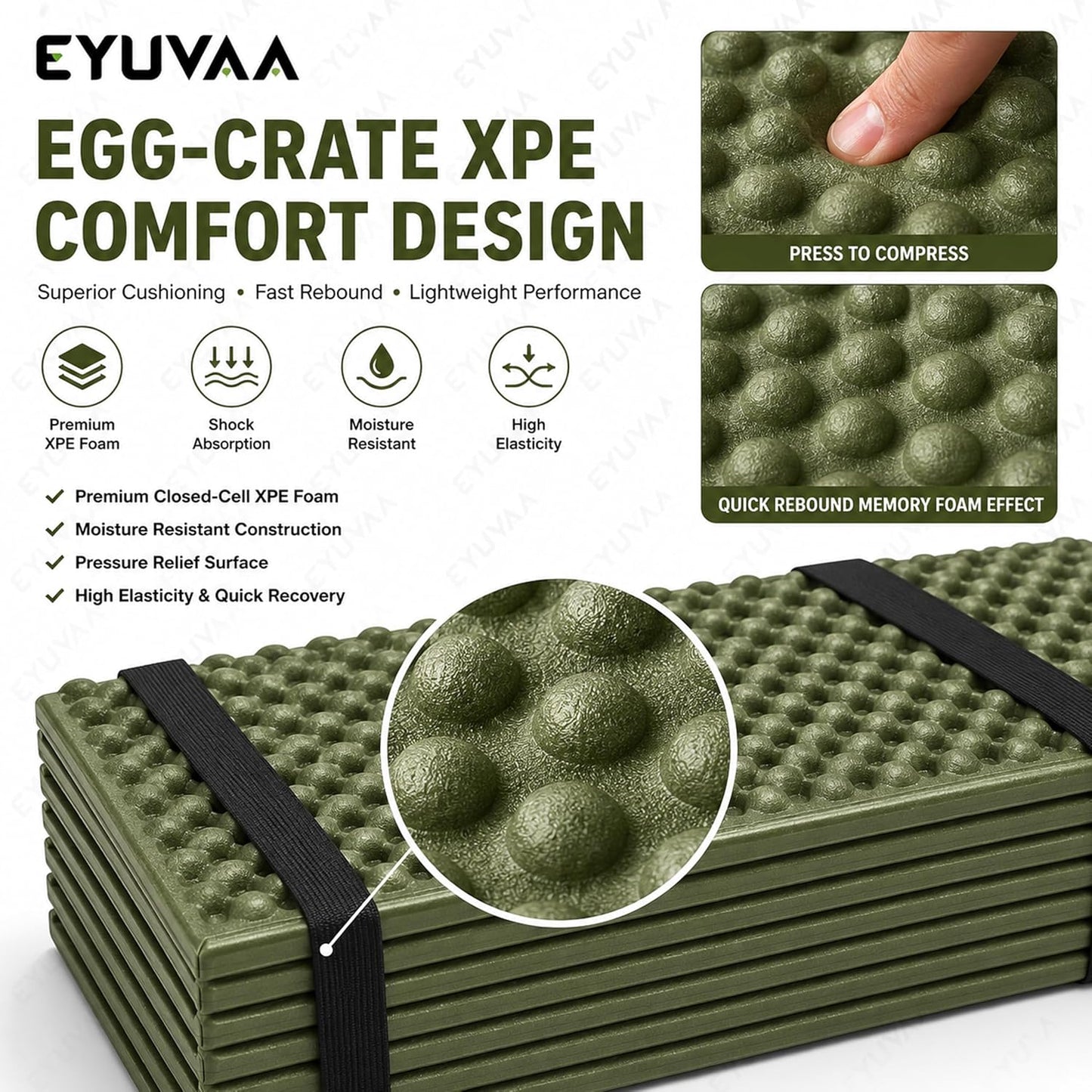 EYUVAA Camping Sleeping Mat, Foldable Waterproof Sleeping Pad, Lightweight Camping Mattress with Egg Crate Design for Hiking, Trekking, Backpacking, Tent Camping & Outdoor Travel